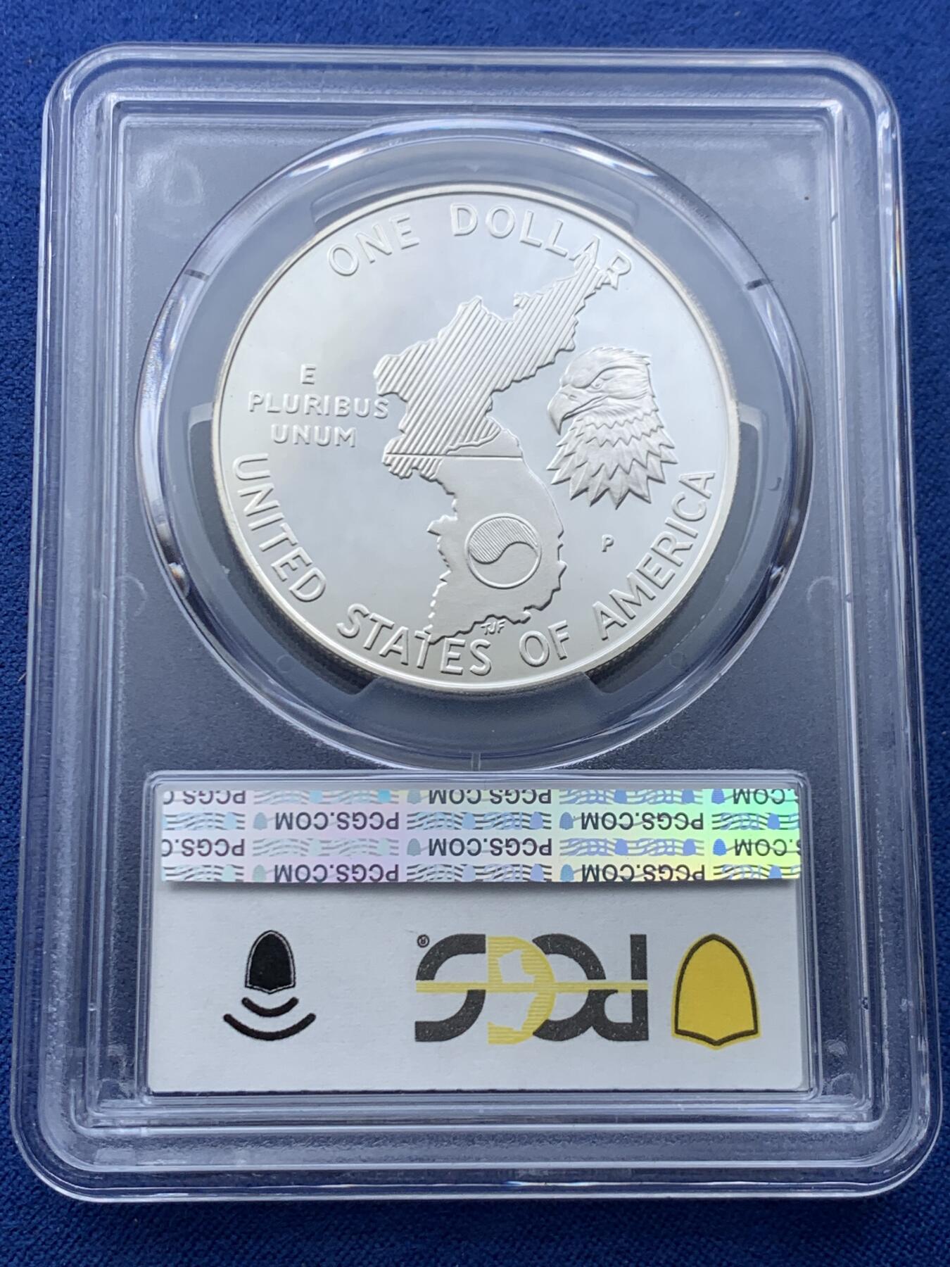 《竞宝斋》第446场 周日，周一，2场连拍 （全场包邮） PCGS PR69DCAM 美国1991年P版朝鲜战争1美元大银币