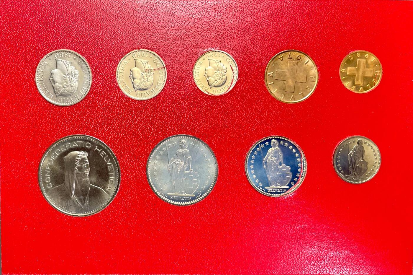 回流1208 全新 瑞士1980年套币卡册 8枚全