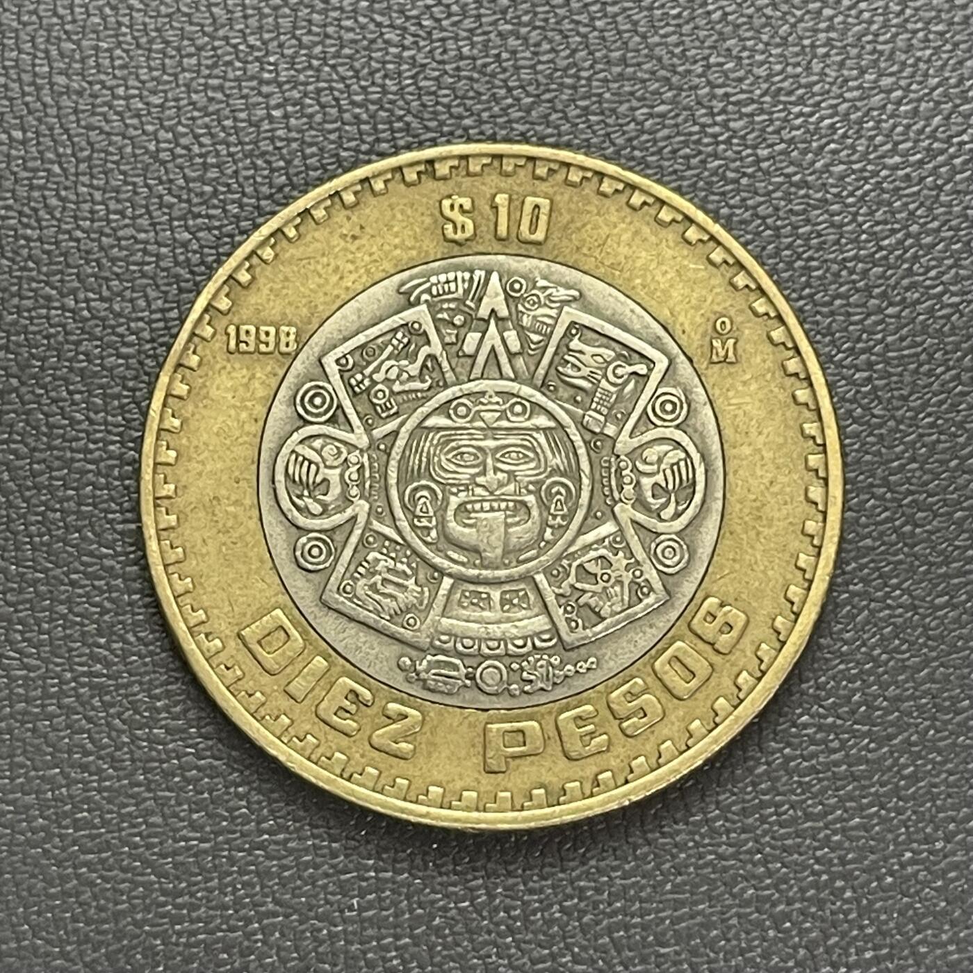 回流1208 墨西哥1998年10比索双色币  阿兹特克太阳历石