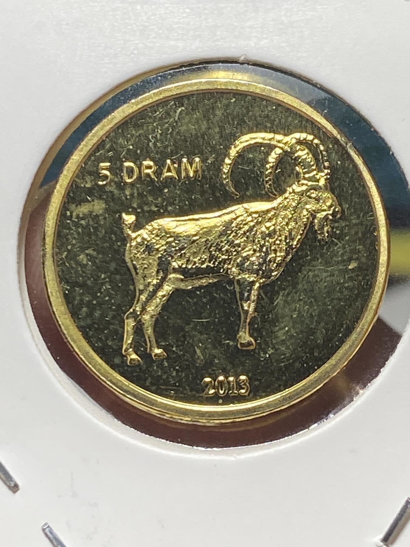 2025年第一百三十四场(总第一百六十场）外国好品纸夹散币场(免佣金) 原光好品–纳戈尔诺–卡拉巴赫(纳卡地区)2013单年份5德拉姆(山羊图案流通纪念币)