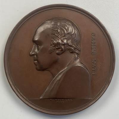 掌中浮雕-藏着的欧洲第045场 - 1833年英国皇家康沃尔理工学会詹姆斯·瓦特纪念铜章，45mm，42g，由皇家造币厂首席雕刻师W.Wyon设计制作，原盒