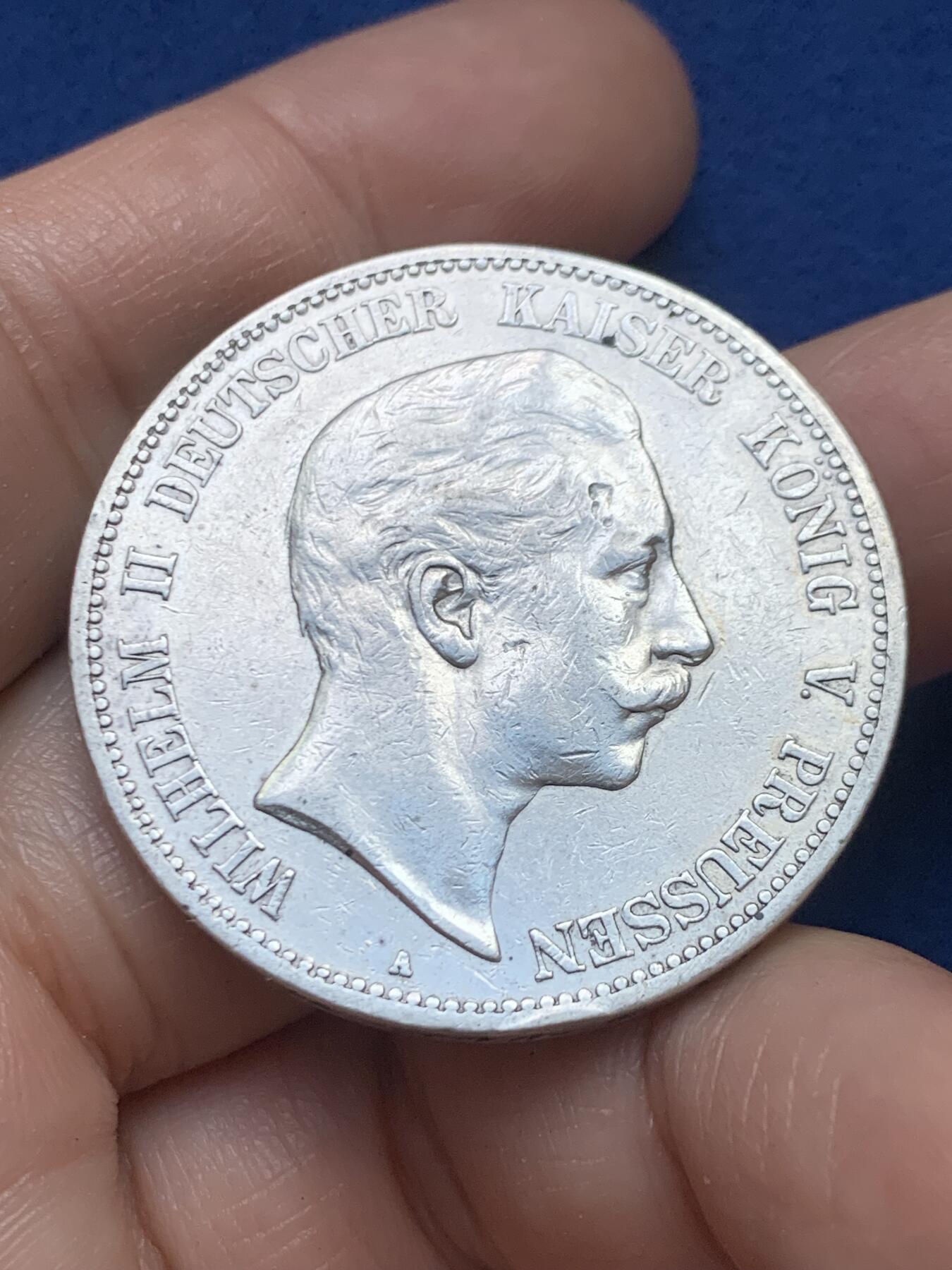 《竞宝斋》第446场 周日，周一，2场连拍 （全场包邮） 德国1901年普鲁士威廉二世5马克银币