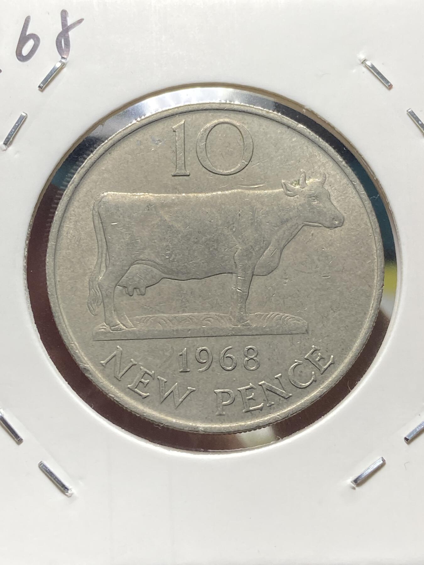 2025年第一百三十四场(总第一百六十场）外国好品纸夹散币场(免佣金) 英属根西岛🇬🇬1968年10新便士(伊丽莎白二世时期，十进制第一版，首发年)