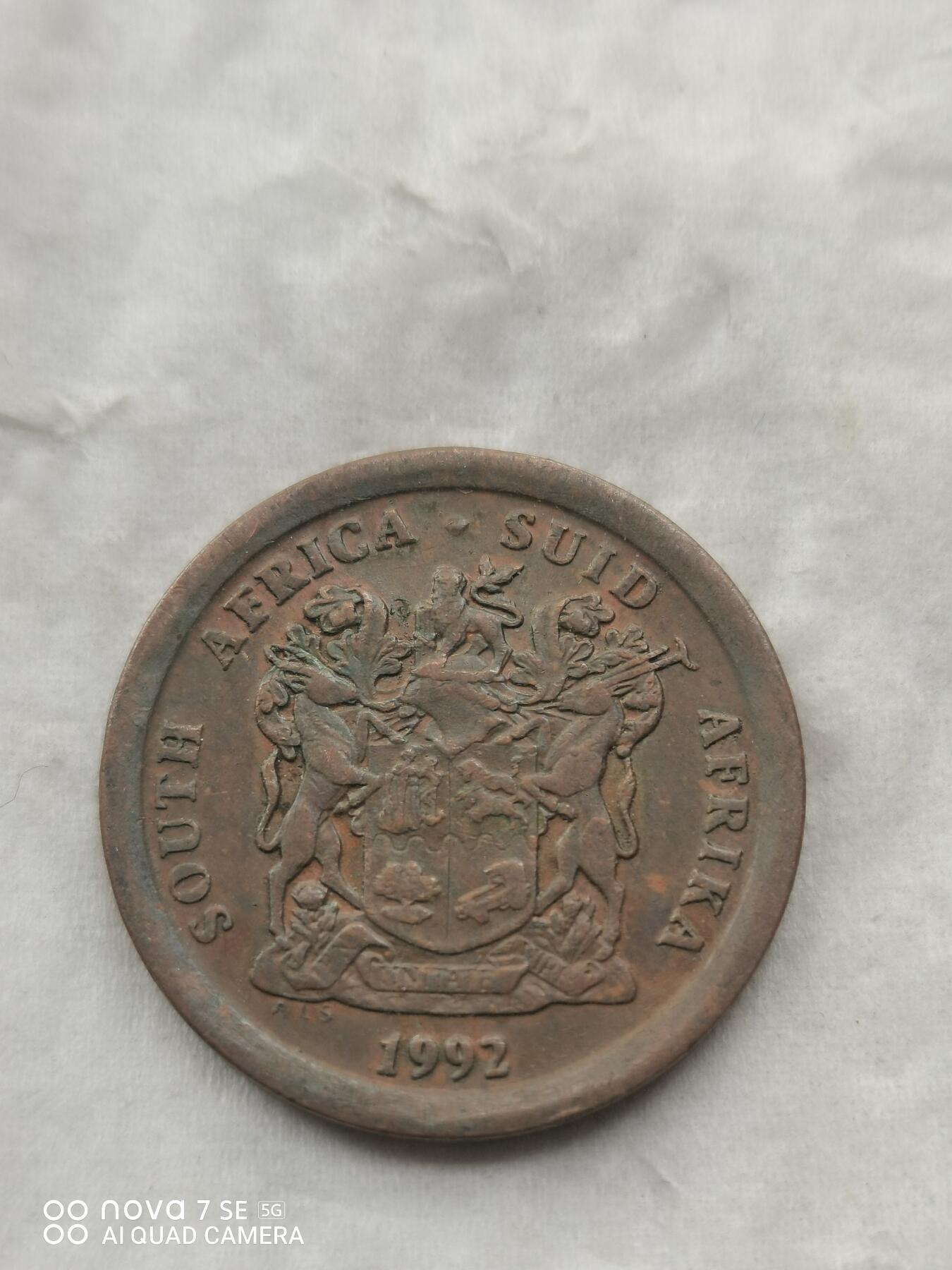 外国硬币 92年南非蓝鹤5分