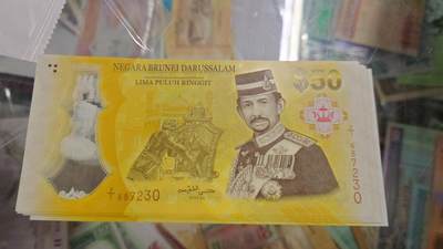 世界钱币～微拍第219期暨2025年第59期  老库存低价起拍 - 2017年文莱50林吉特 全新绝品无4尾号230（和明年新发行的其它面值为同一系列，届时配套潮来了就得找这款了。去年拿了一刀目前最后不到十张了）