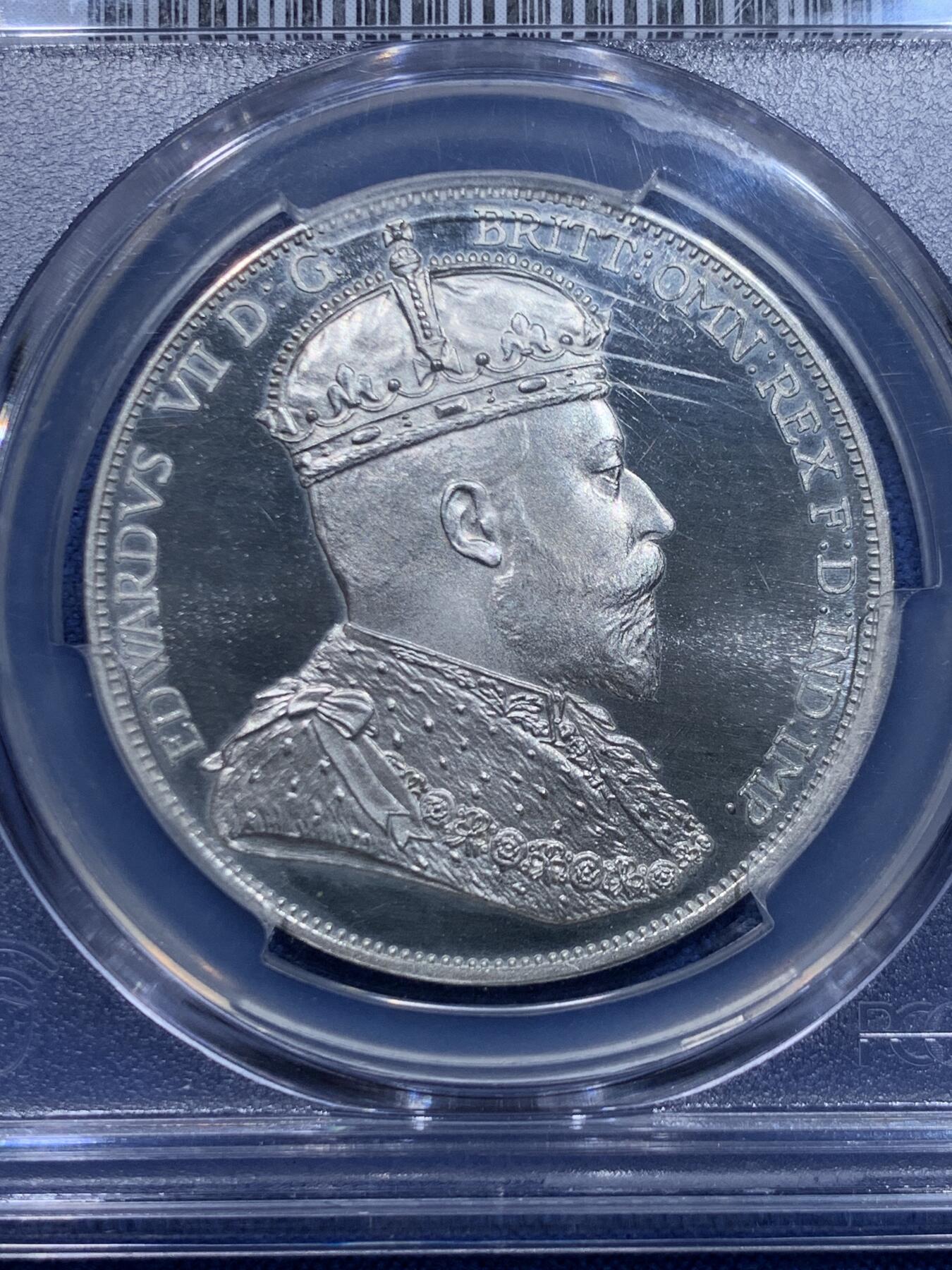 《竞宝斋》第446场 周日，周一，2场连拍 （全场包邮） PCGS PR67DCAM 香港1901年爱德华七世一元银币 臆造版本 精制镜面
