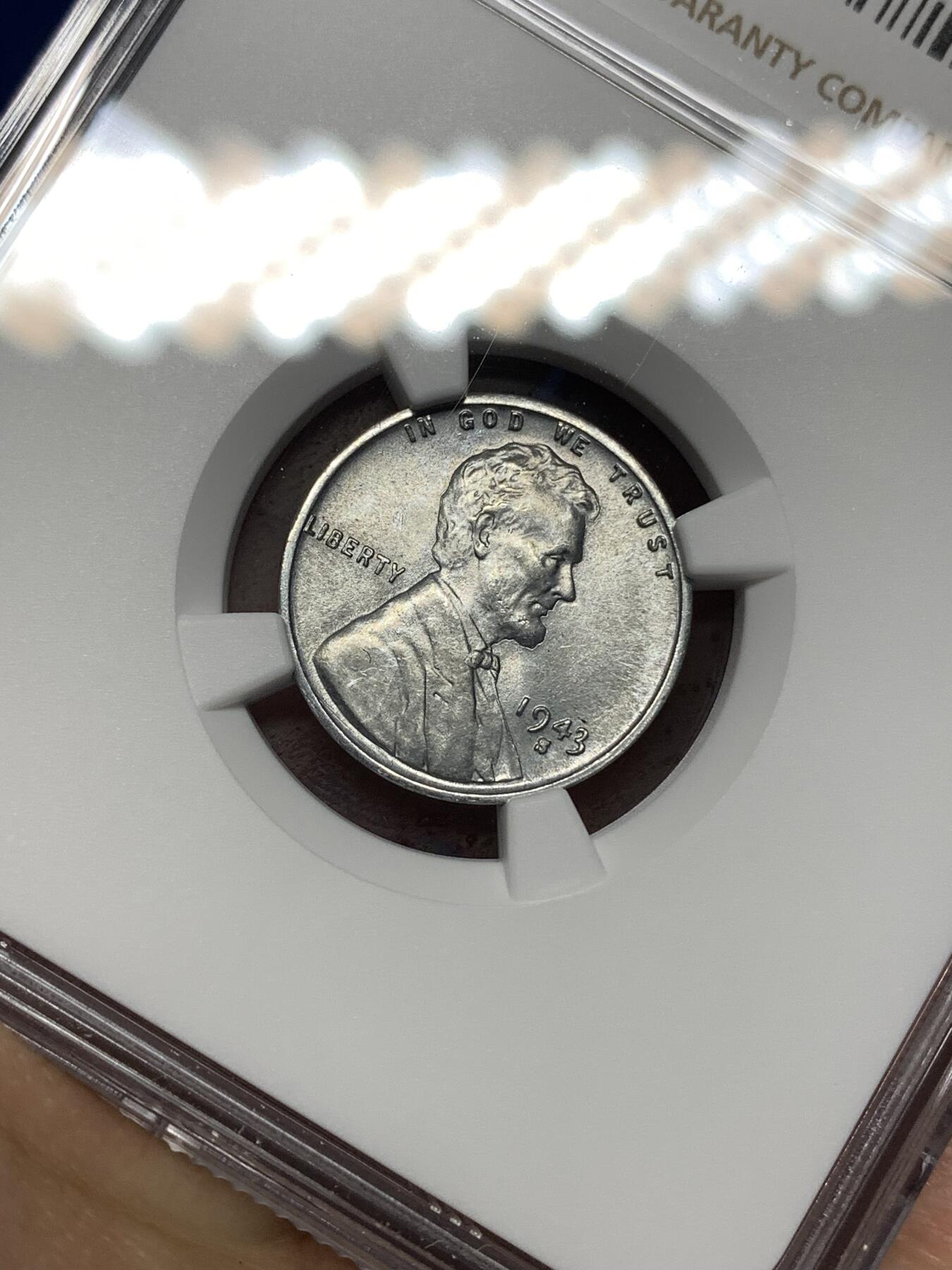 《竞宝斋》第446场 周日，周一，2场连拍 （全场包邮） NGC MS64 美国1943年1美分铁币，独立年份，二战时期特殊材质，少见S版