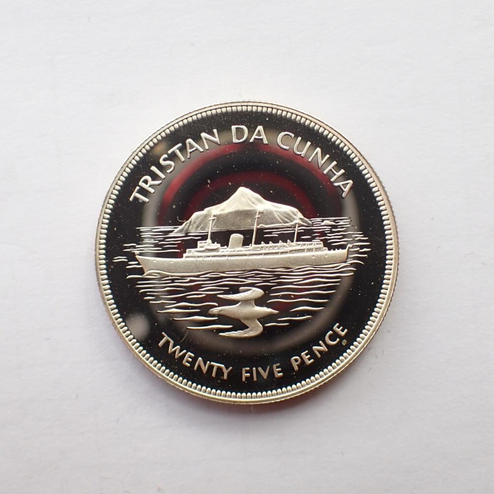 古楚泉社世界钱币专场NO.2 特里斯坦达库尼亚女王登基25周年25便士大银币
