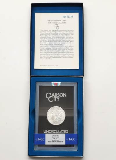博洋堂藏家专场系列之美国钱币白金之夜专场②暨第152期（全场包邮）  - NGC MS66 美国1883 CC 摩根 卡森厂 GSA大封装 盒证皆全 此分数为卡森厂钱币分水岭 评级数量断层式减少 仅为65分的约六分之一 麦稀奇所见最高分 品相完美 极其难得的高分藏品 不可错过 NGC指导价为1350USD 约9700RMB