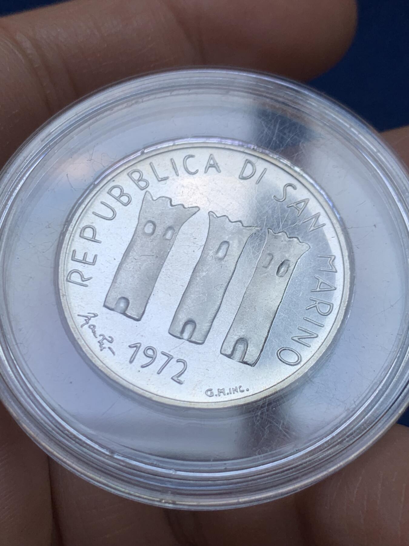 《竞宝斋》第446场 周日，周一，2场连拍 （全场包邮） 圣马力诺1972年500里拉银币 835银 11克