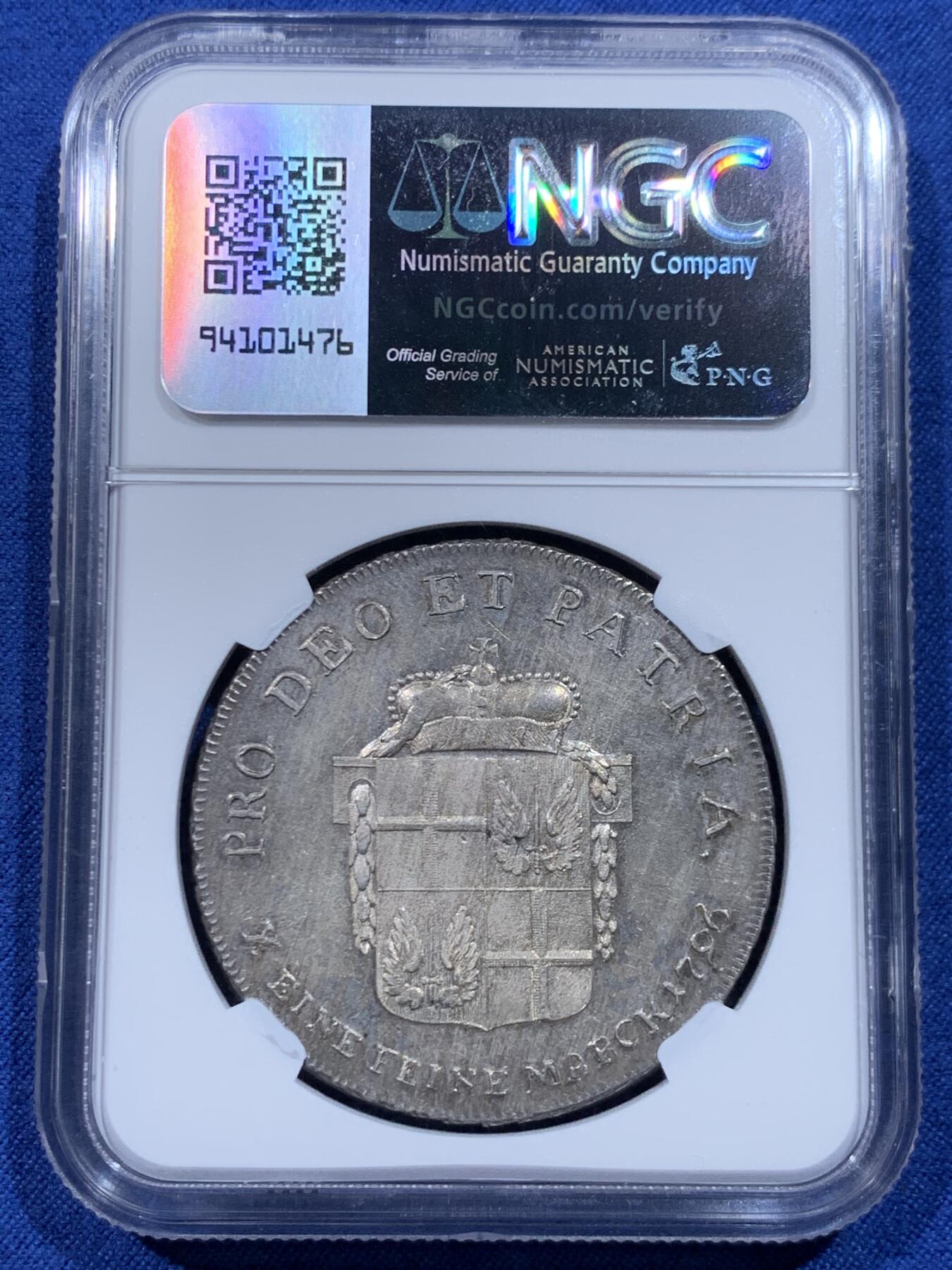 《竞宝斋》第446场 周日，周一，2场连拍 （全场包邮） 季军分 NGC MS64 德国 富尔达主教区 1796年 1泰勒大银币 少见泰勒版本 高点俱在 底板也很不错