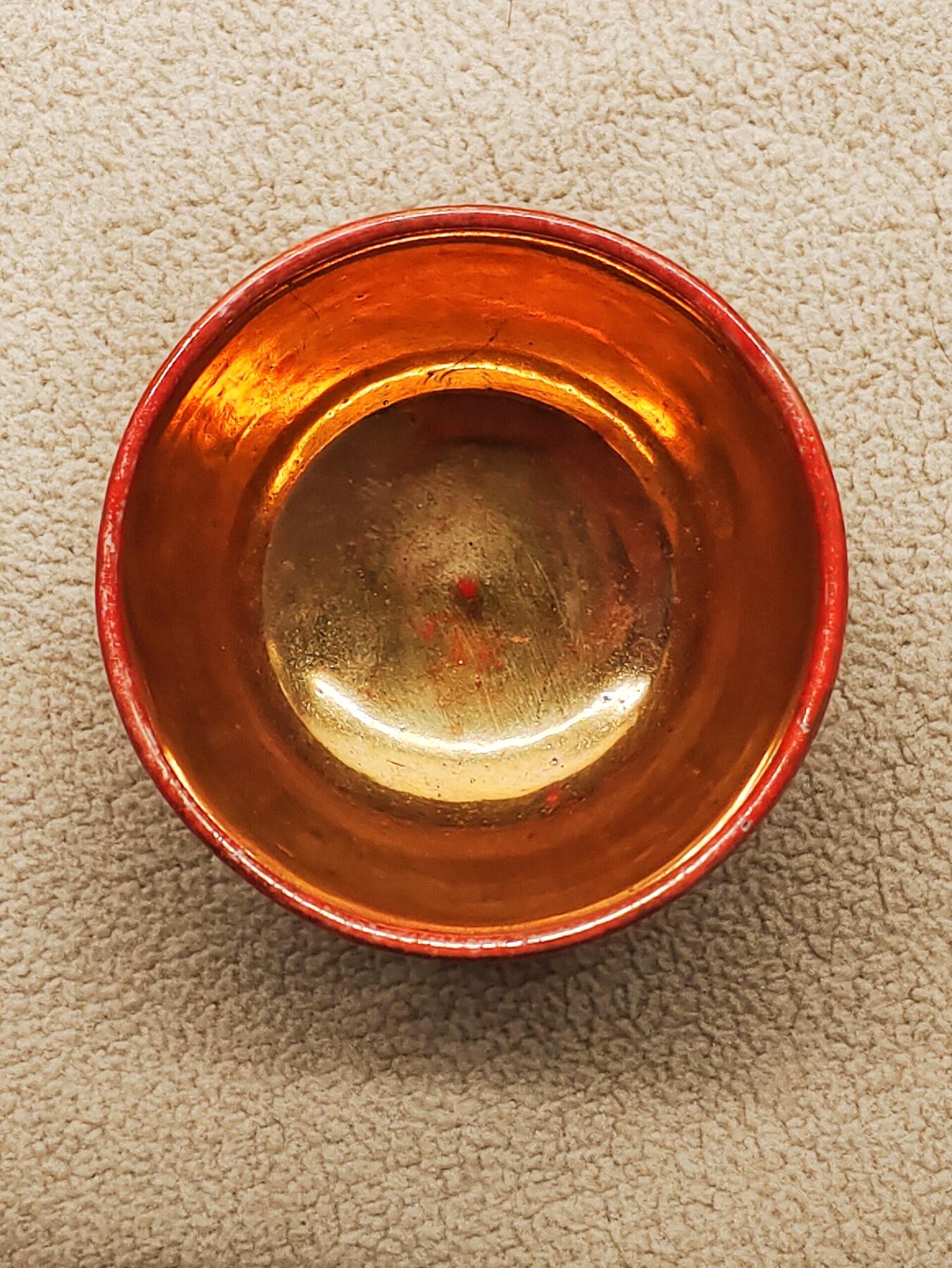 日本昭和老九谷赤绘描金缠枝莲纹内金彩 茶杯 茶碗  一口杯 压手杯 茶道具