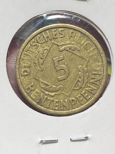 2025年第一百三十四场(总第一百六十场）外国好品纸夹散币场(免佣金) - 魏玛共和国1924年5芬尼(RENTEN 地产抵押马克，A标柏林造)