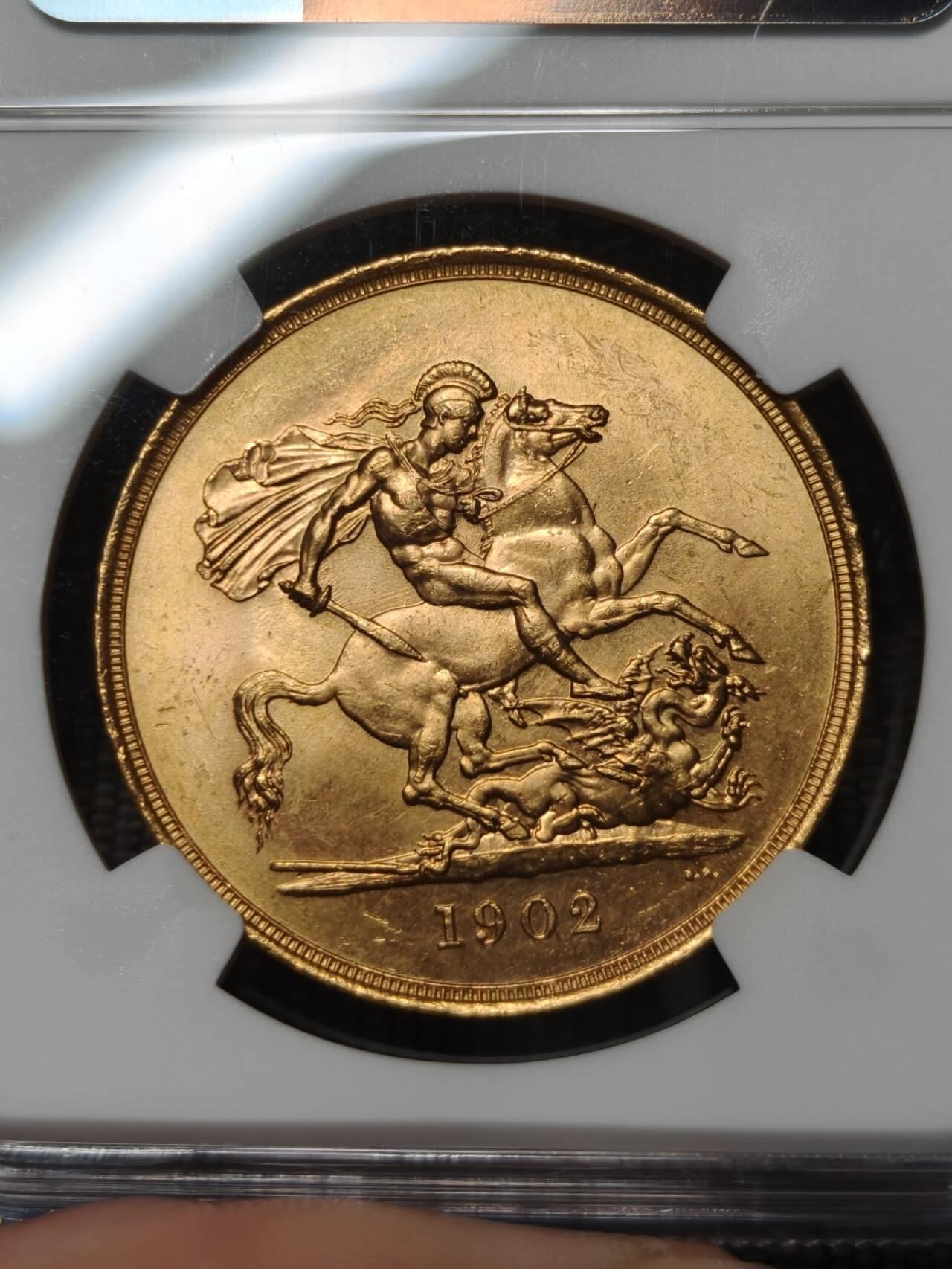 NGC评级MS62爱德华七世5镑金币5索维林马剑金币