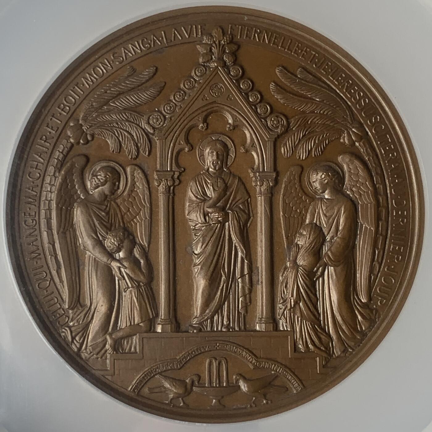 掌中浮雕-藏着的欧洲第045场 NGC-MS65 ：1864年法国宗教纪念青铜章，69mm