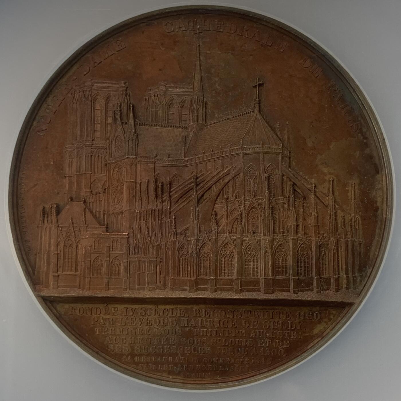 掌中浮雕-藏着的欧洲第045场 NGC MS62 : 1855年法国巴黎圣母院铜章 ,59mm，大师维纳教堂系列中稀少品种