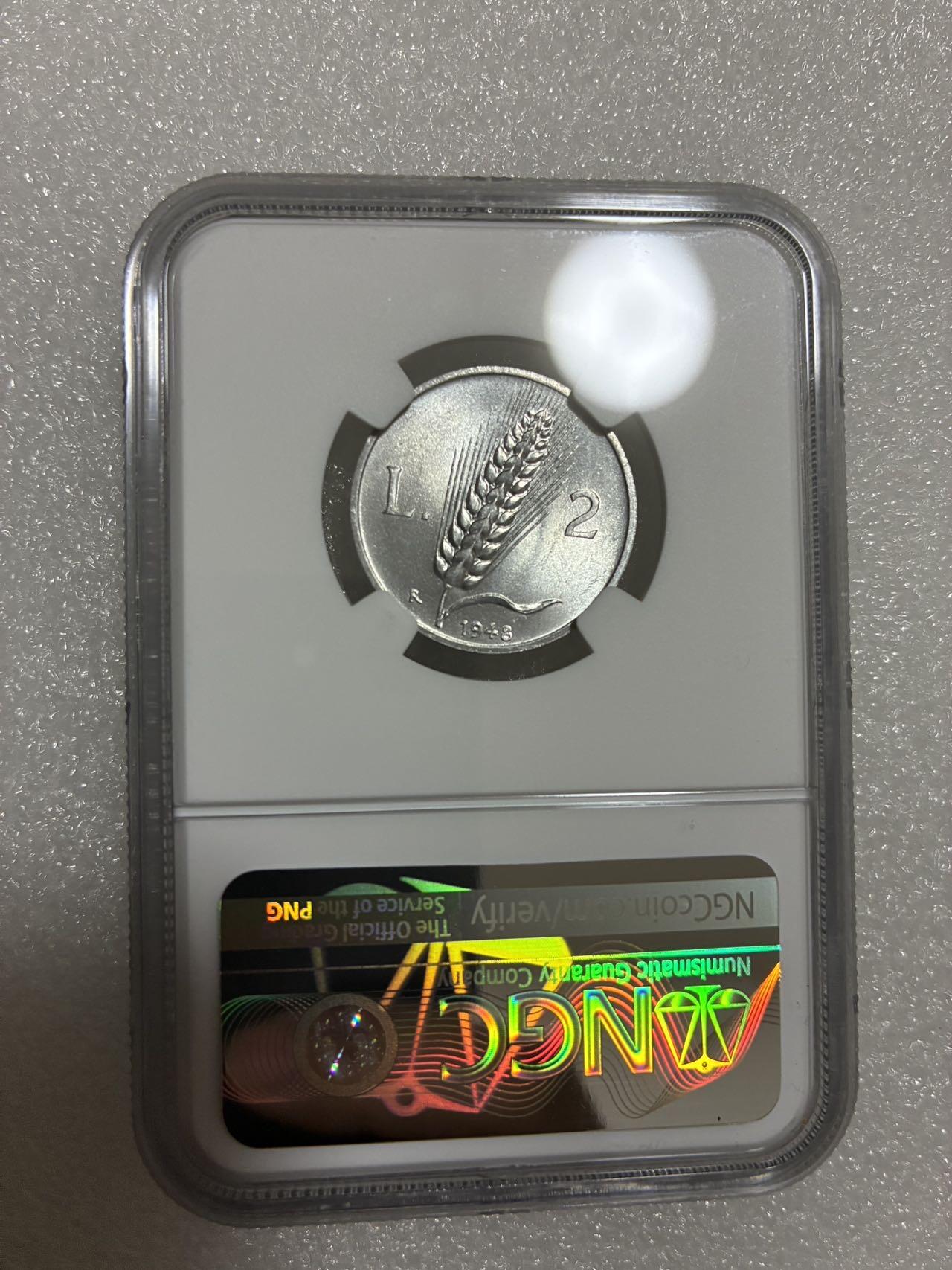 NGC MS62 意大利 1948年 2里拉