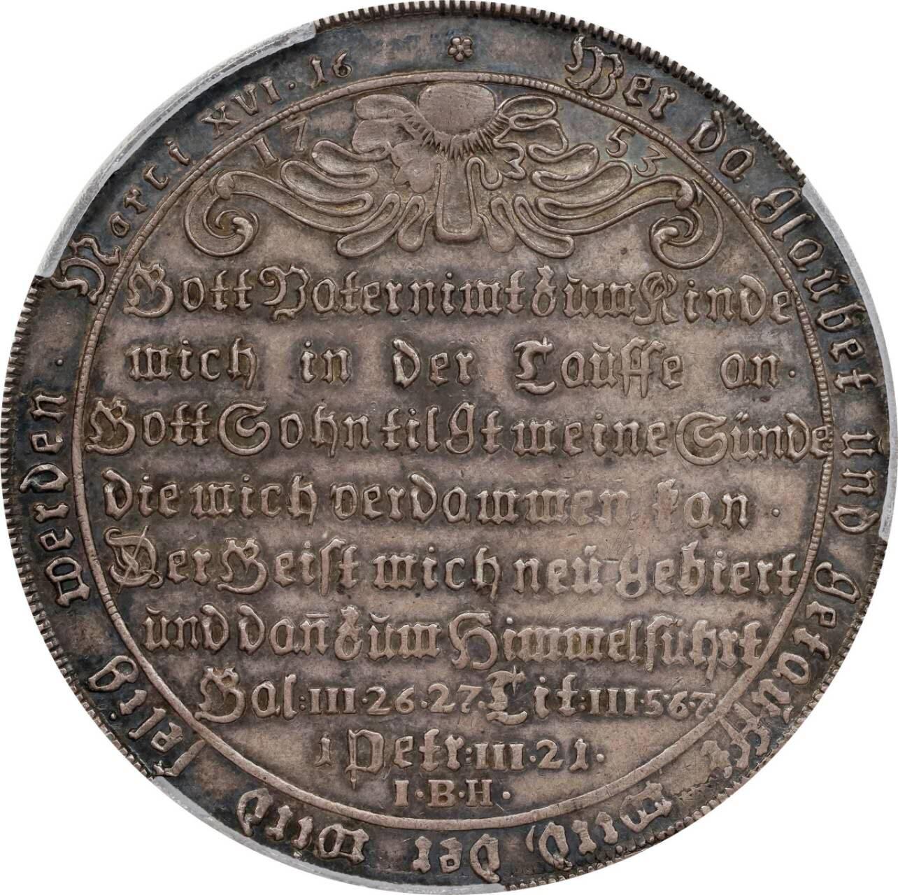 PCGS评级AU53德国哈尔茨1753年洗礼泰勒银元