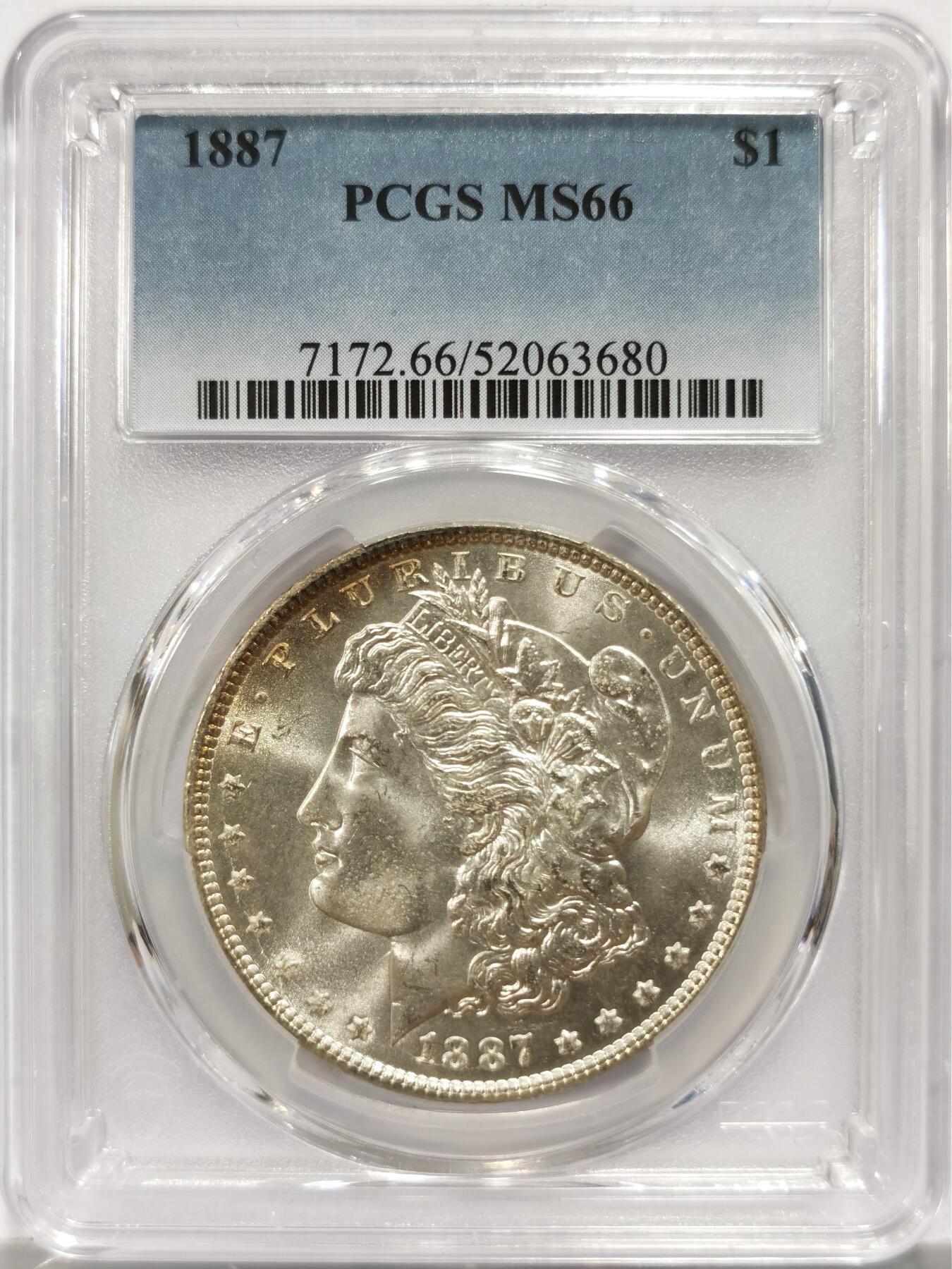 博洋堂藏家专场系列之美国钱币白金之夜专场②暨第152期（全场包邮）  PCGS MS66 美国1887 摩根 车轮光 打制精美
