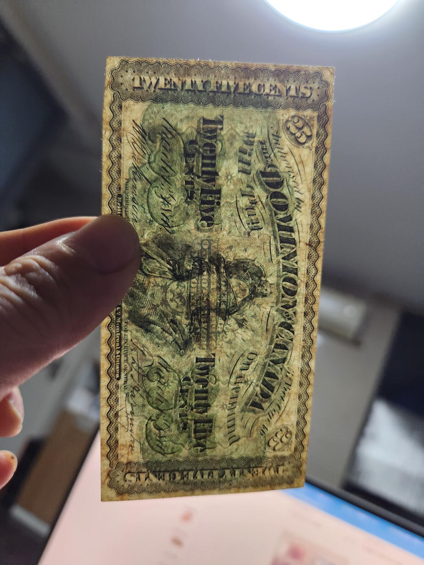 12月10号晚上8点 外国纸币自动截拍第71场 加拿大25分 1870年第一版 极美品