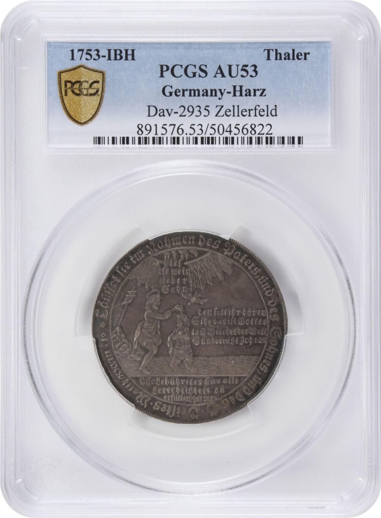 PCGS评级AU53德国哈尔茨1753年洗礼泰勒银元