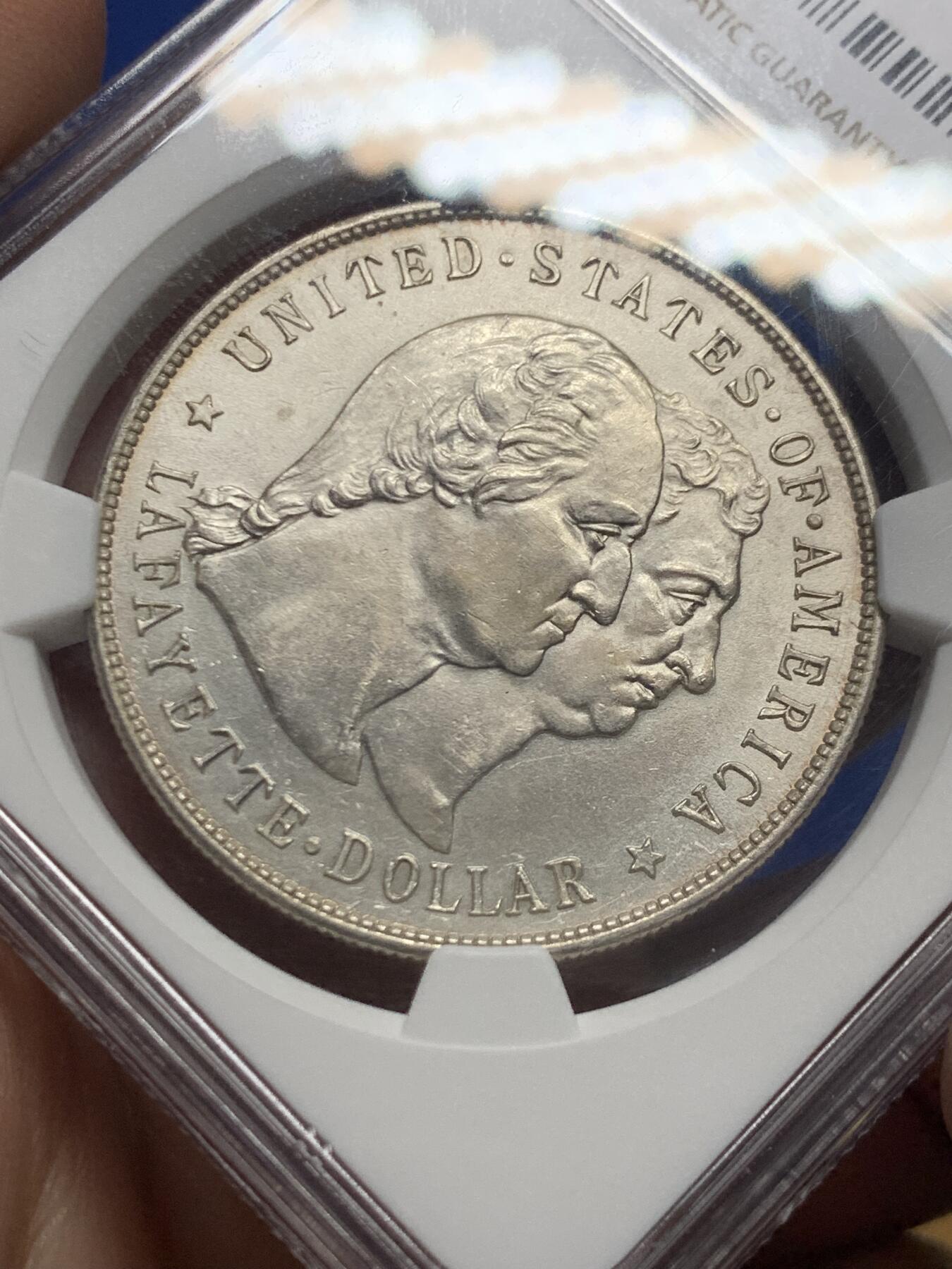 《竞宝斋》第446场 周日，周一，2场连拍 （全场包邮） NGC AUD 美国1900年拉法耶特一美元纪念银币，美国首枚纪念DOLLAR，名誉品种