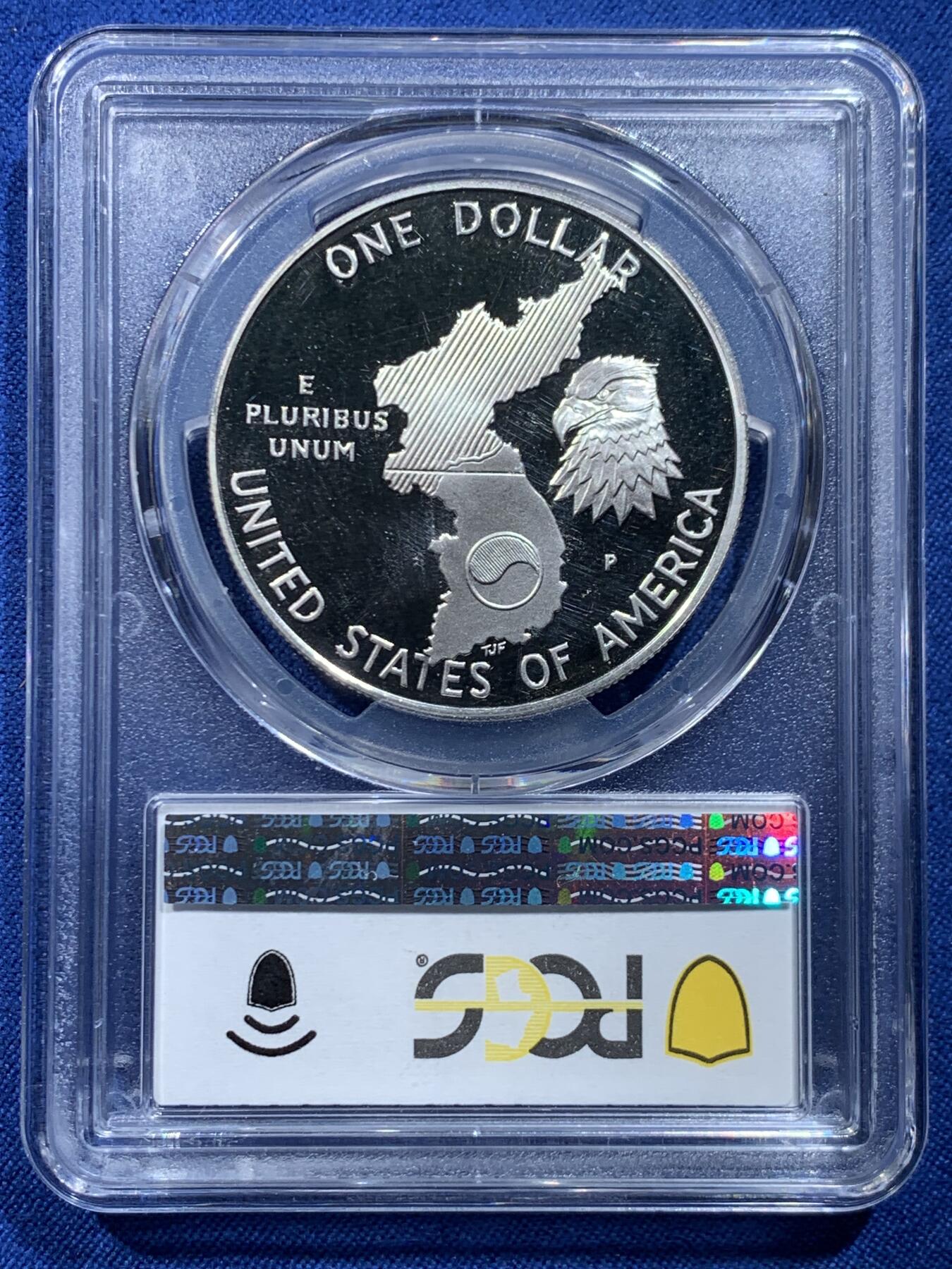 《竞宝斋》第446场 周日，周一，2场连拍 （全场包邮） PCGS PR69DCAM 美国1991年P版朝鲜战争1美元大银币