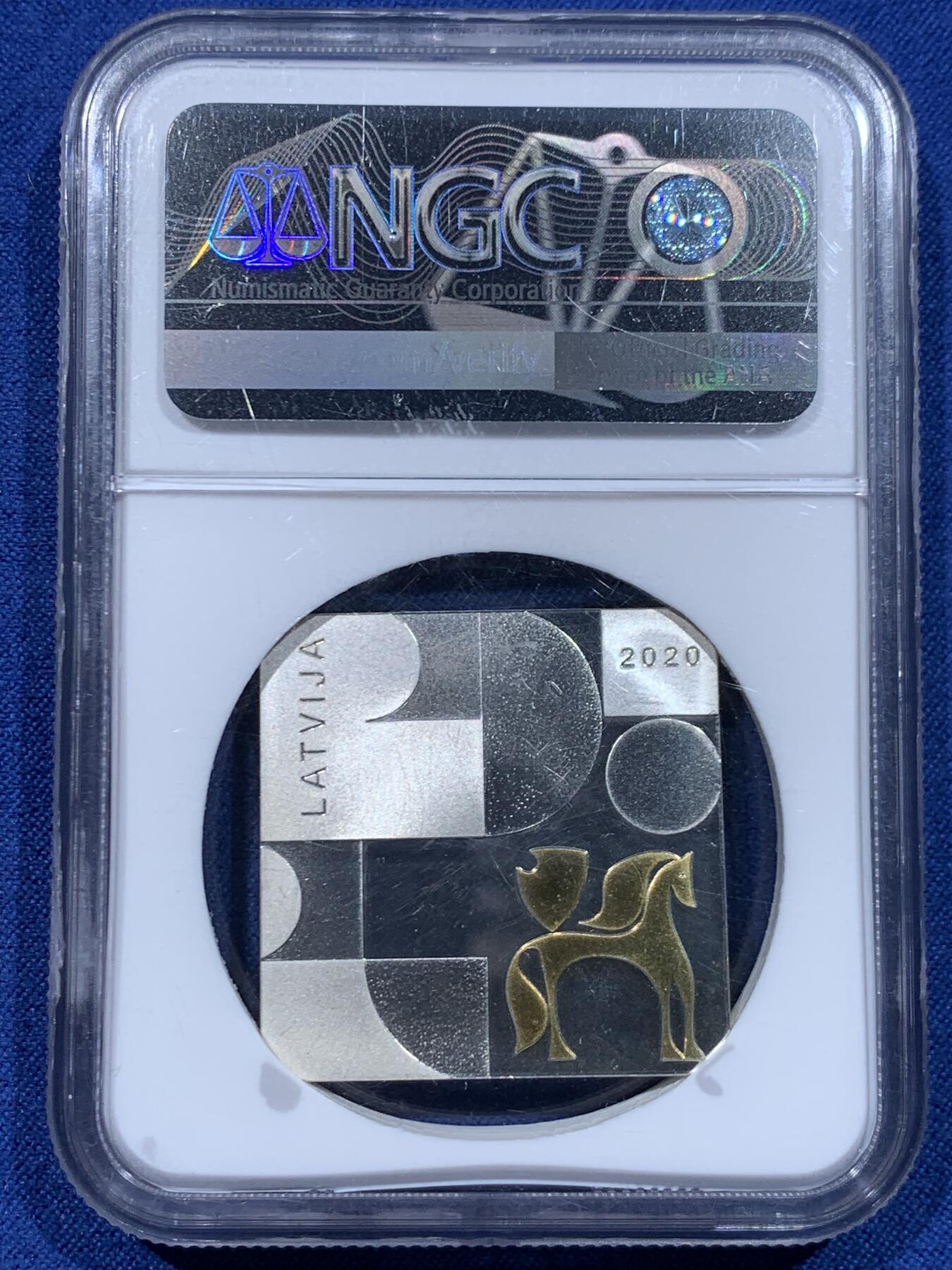 《竞宝斋》第446场 周日，周一，2场连拍 （全场包邮） NGC PF70UC 2020年“拉脱维亚现代主义·六十年代”切角方形精制纪念银币，获奖币，70满分，冠军分。
