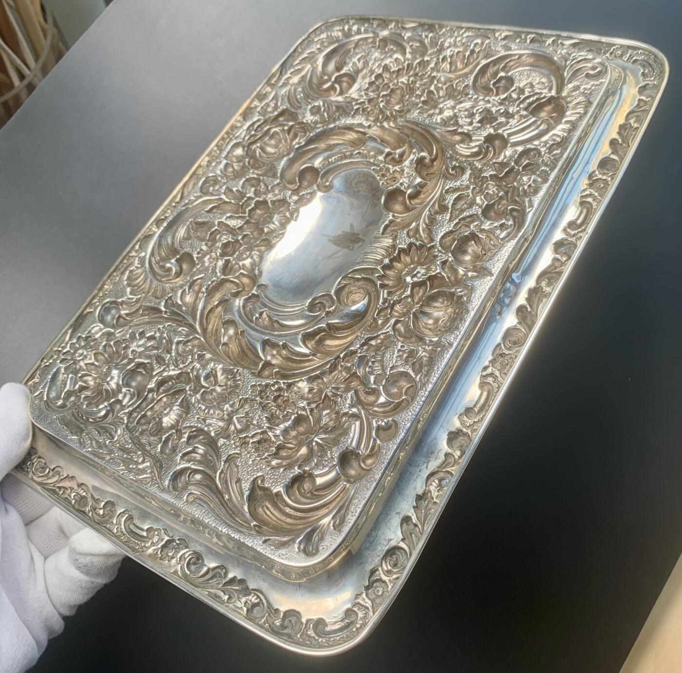 掌中浮雕-藏着的欧洲第045场 1903年英国伯明翰银盘 ，29.50 X 20.50厘米，重334克，有银标（末图银标注解）