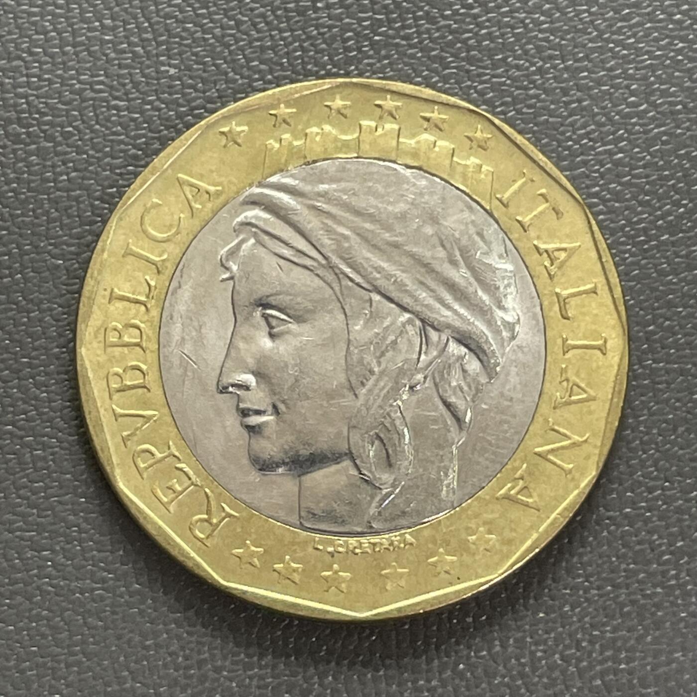 回流1208 意大利1998年1000里拉双色币大面值 统一后的德国地图