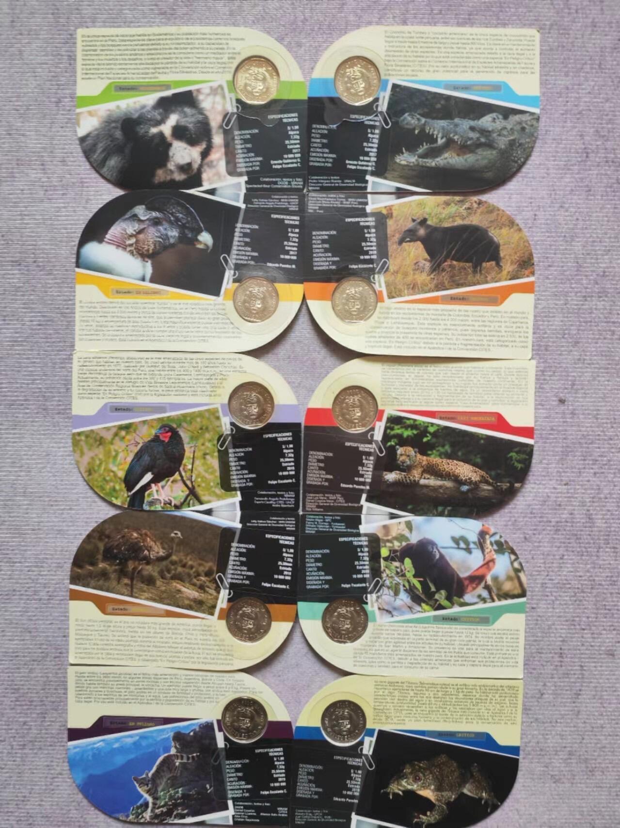 ❤️【币观天下】❤️ 第334期钱币拍卖- 2025.12.12周五晚上6点半场-长期征集拍品 秘鲁2017年野生动物10枚铜镍币官方卡册