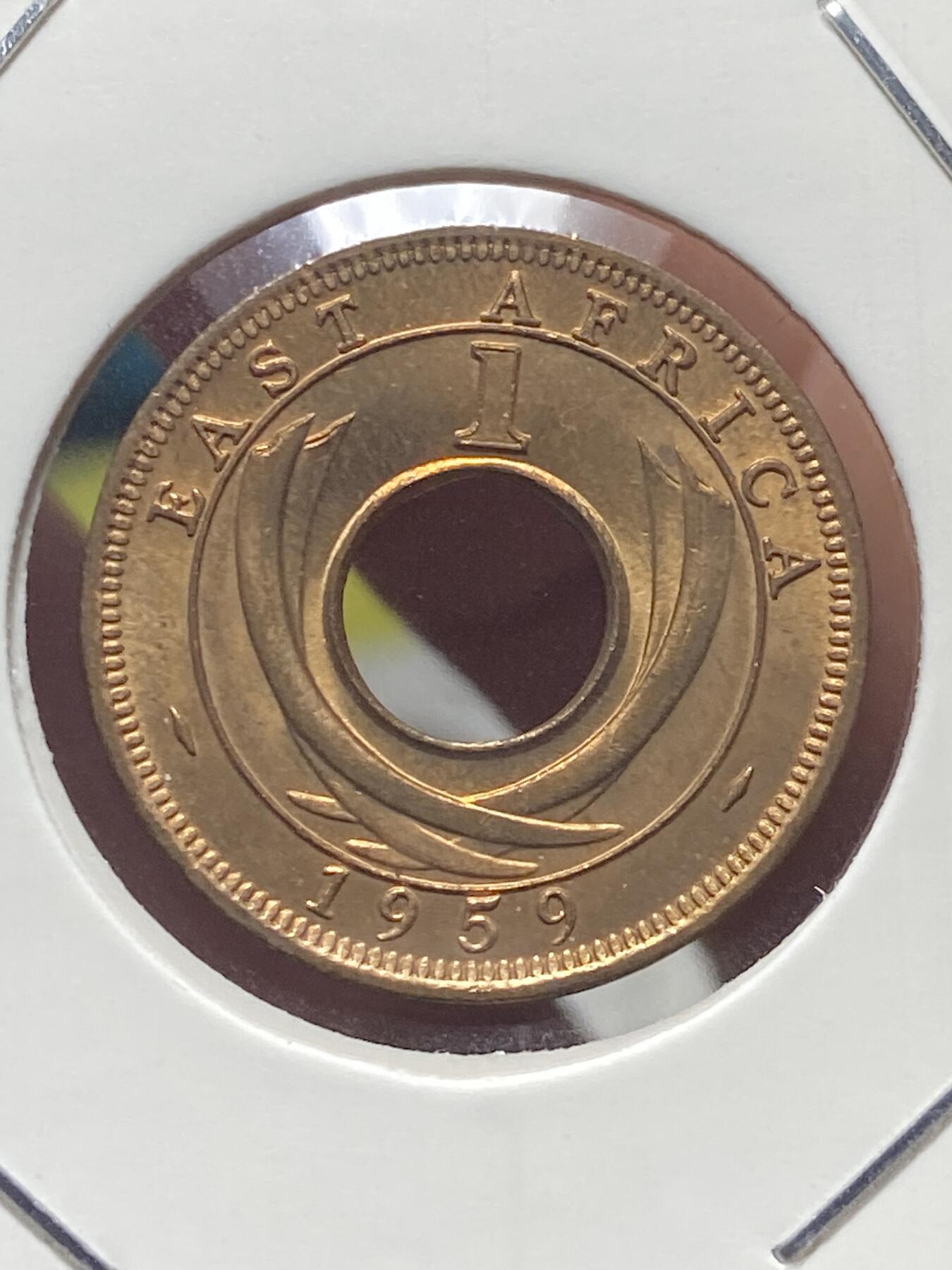 2025年第一百三十五场(总第一百六十一场）外国好品纸夹散币场(免佣金) 原光全新–英属东非1959年1分(伊丽莎白二世时期，KN标，金斯诺顿厂)