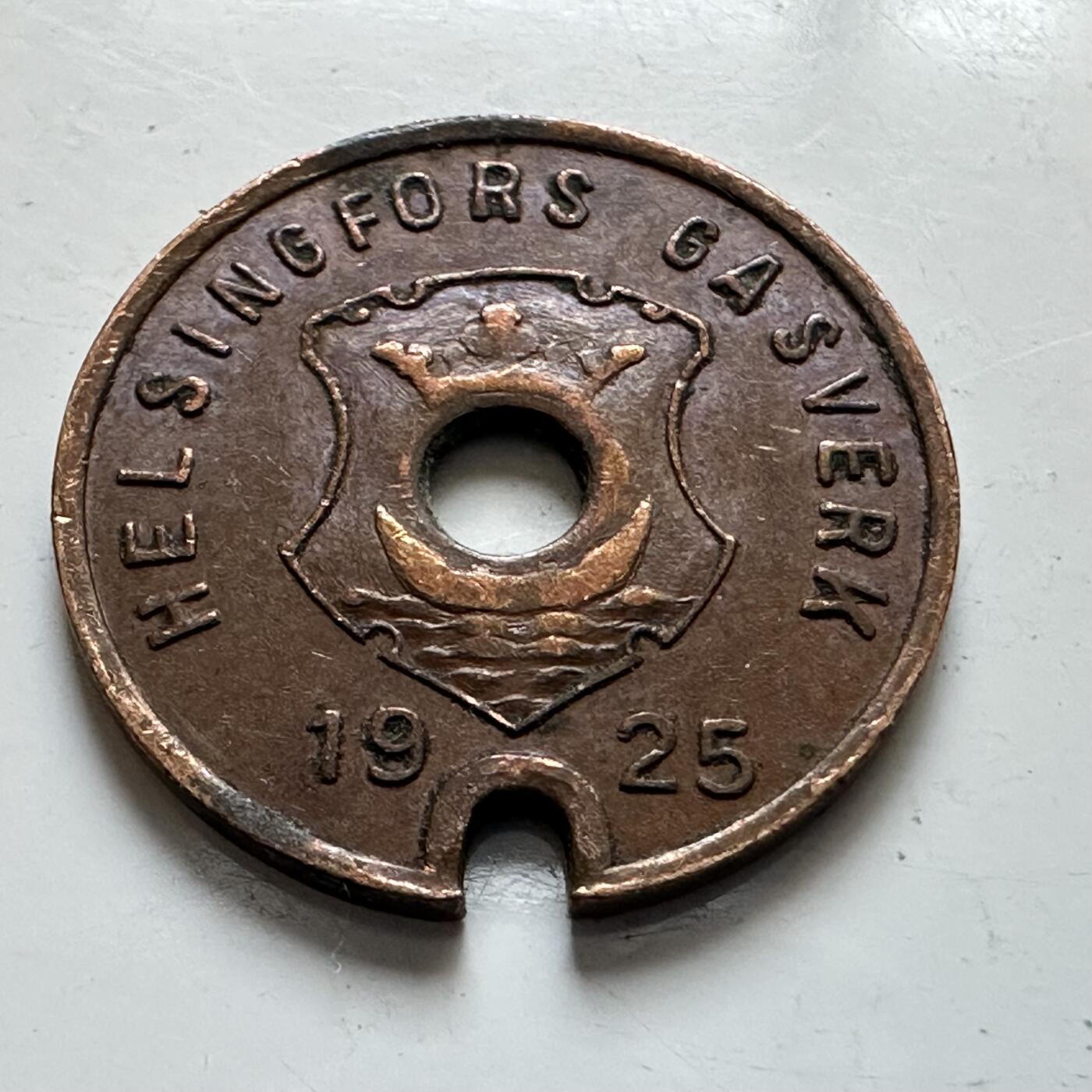 🌹外币初藏🌹🐯2025年第139场  每周二四六晚8️⃣点 接代拍 芬兰1925年赫尔辛基燃气公司代用币 异形防伪 16毫米