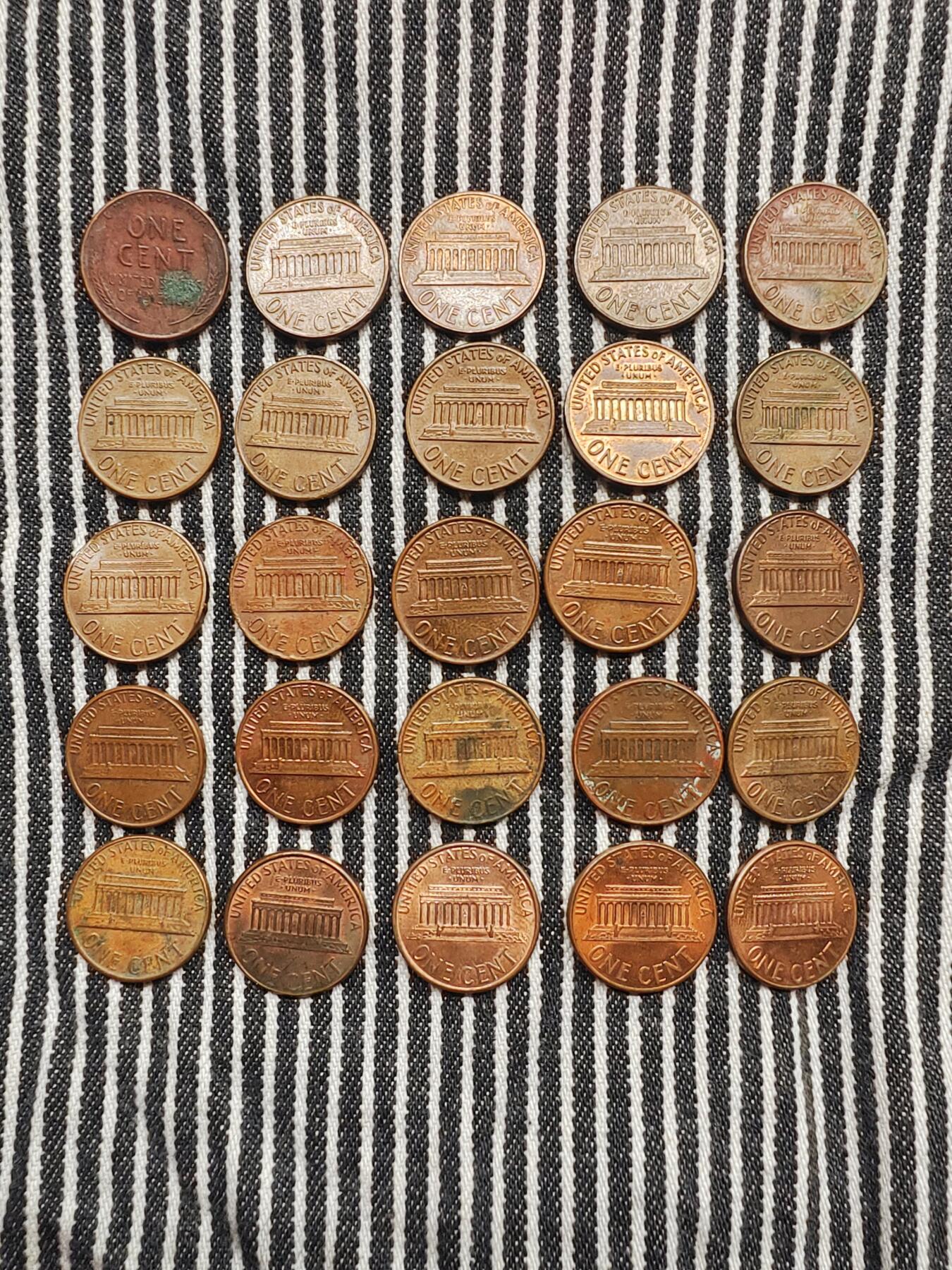 美国林肯1953-2002一美分铜币25枚不重复 分币 硬币 收藏
