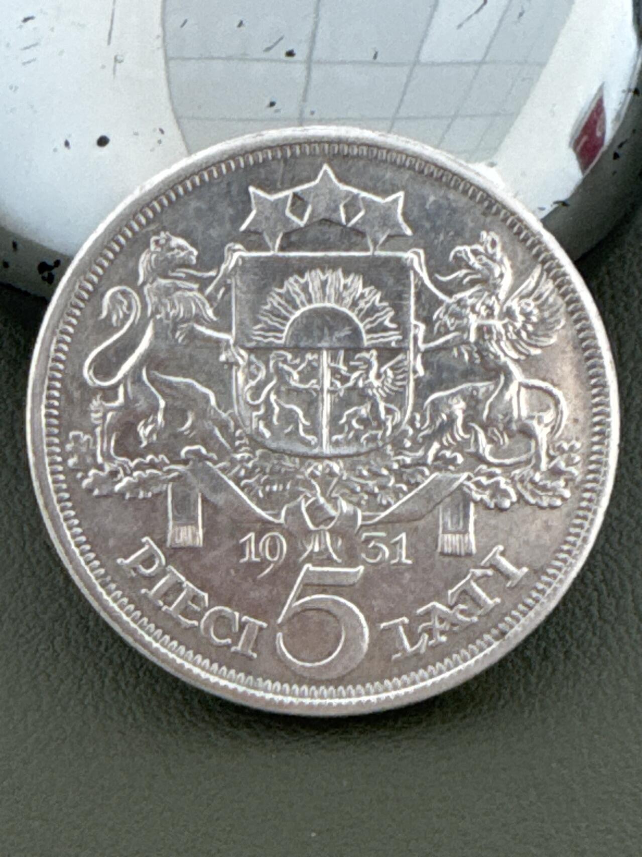 ❤️【币观天下】❤️ 第334期钱币拍卖- 2025.12.12周五晚上6点半场-长期征集拍品 拉脱维亚1931年5拉特女神银币