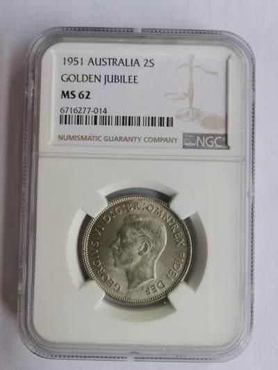 巨藏钱币第七期硬币场12月12号20点开拍 - 澳大利亚1951年1福林银币NGC-MS62