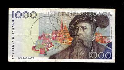 12月10号晚上8点 外国纸币自动截拍第71场 - 瑞典 1991年1000克朗 初版 稀少