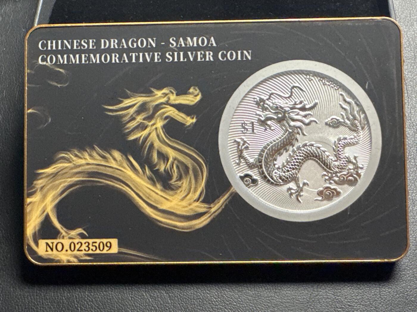 ❤️【币观天下】❤️ 第334期钱币拍卖- 2025.12.12周五晚上6点半场-长期征集拍品 萨摩亚2025年中国龙精制银锌合金双金属纪念币黑卡装帧币