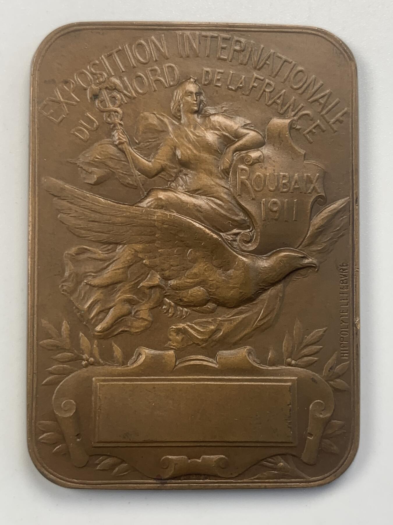 掌中浮雕-藏着的欧洲第045场 1911年法国鲁贝商业贸易铜章，39mm*54mm，45g