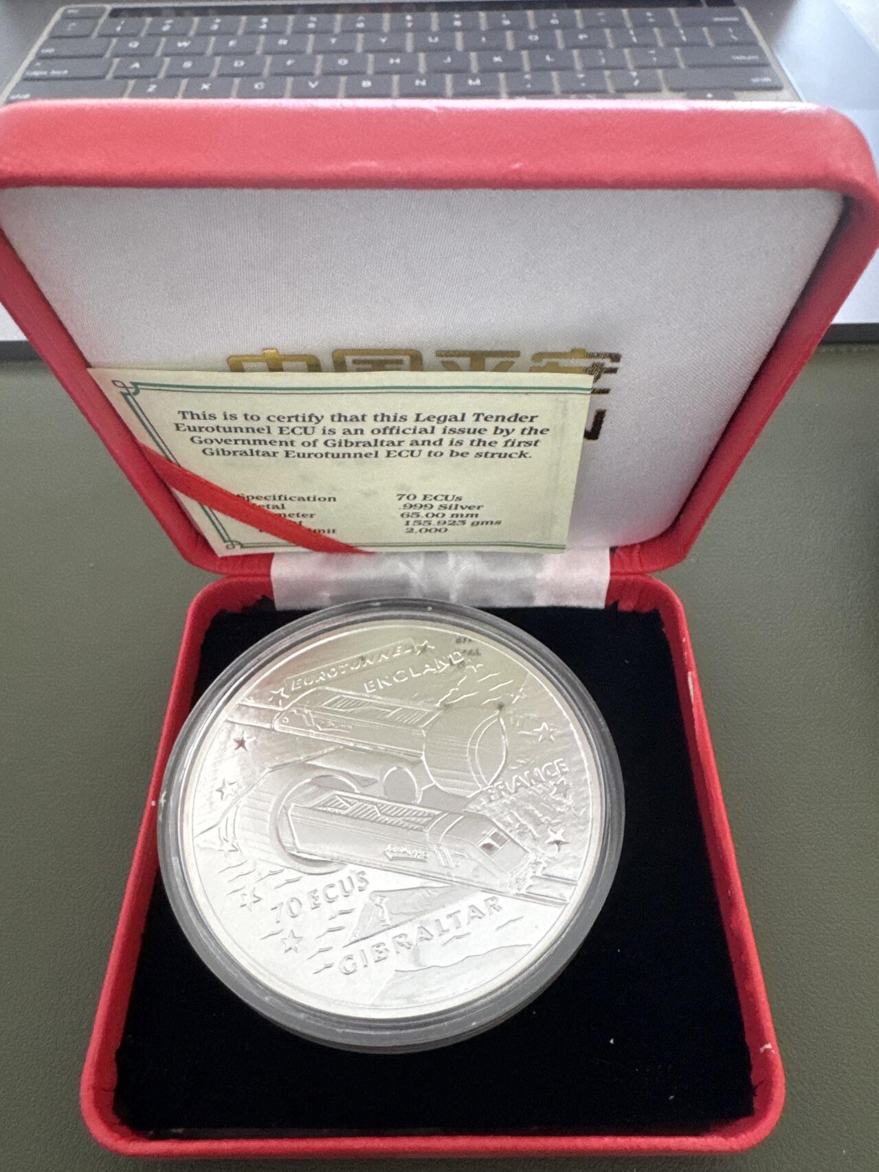 ❤️【币观天下】❤️ 第334期钱币拍卖- 2025.12.12周五晚上6点半场-长期征集拍品 直布罗陀1993年铁路隧道精制银币155.92克发行量2000枚