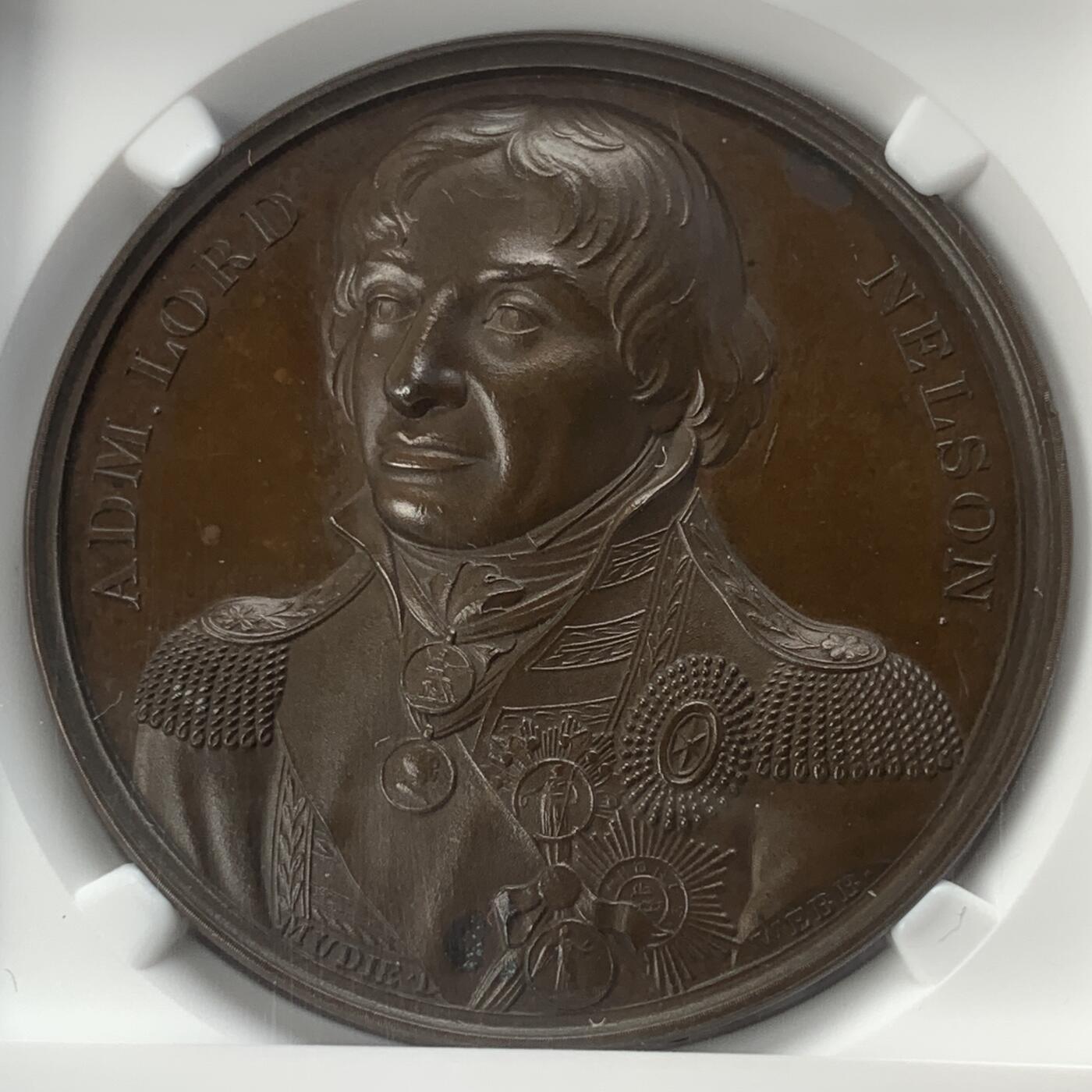 掌中浮雕-藏着的欧洲第045场 NGC MS64 :1805年英国海军上将纳尔逊将军铜章 ,41mm
