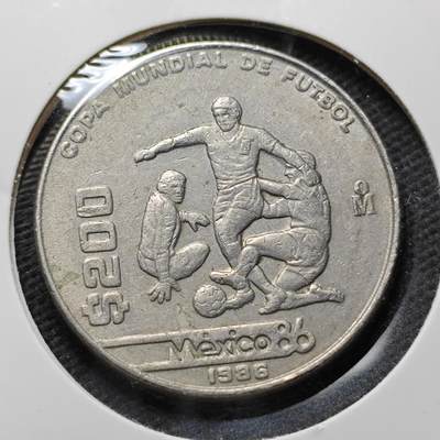 KK钱币收藏小铺 第377期  2月预留时间 周末发货 -  1986墨西哥200比索纪念币 世界杯纪念币