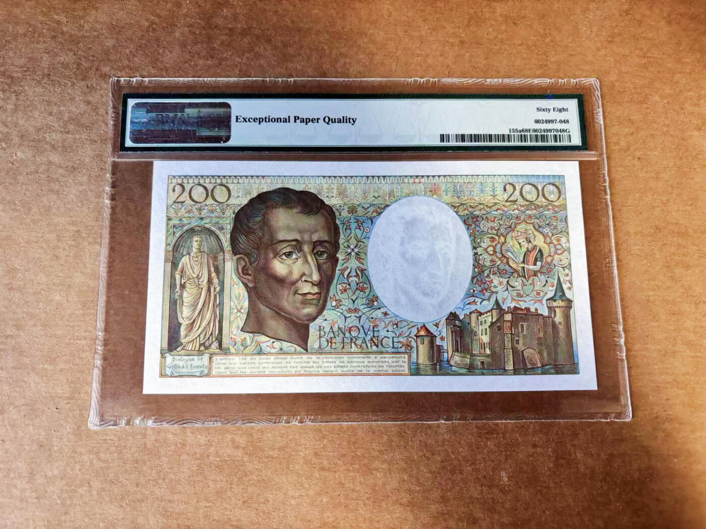 【Blue Auction】世界纸币精拍第760期——18级TOP拍卖/信誉/品质/专业/高效💫 【a版】法国 1982年200法郎 孟德斯鸠 PMG68EPQ 高分 老壳