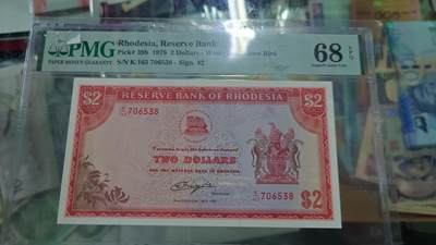 世界钱币～微拍第219期暨2025年第59期  老库存低价起拍 - 1979年罗德西亚2元 无4PMG68E
