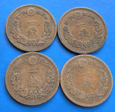 外国优质老铜币银币持续添加中，周六九点倒数截拍，满百包邮，可寄存半年，喜欢朋友微信扫描二维码可直接参拍 - 日本明治十六年壹钱4枚含好品