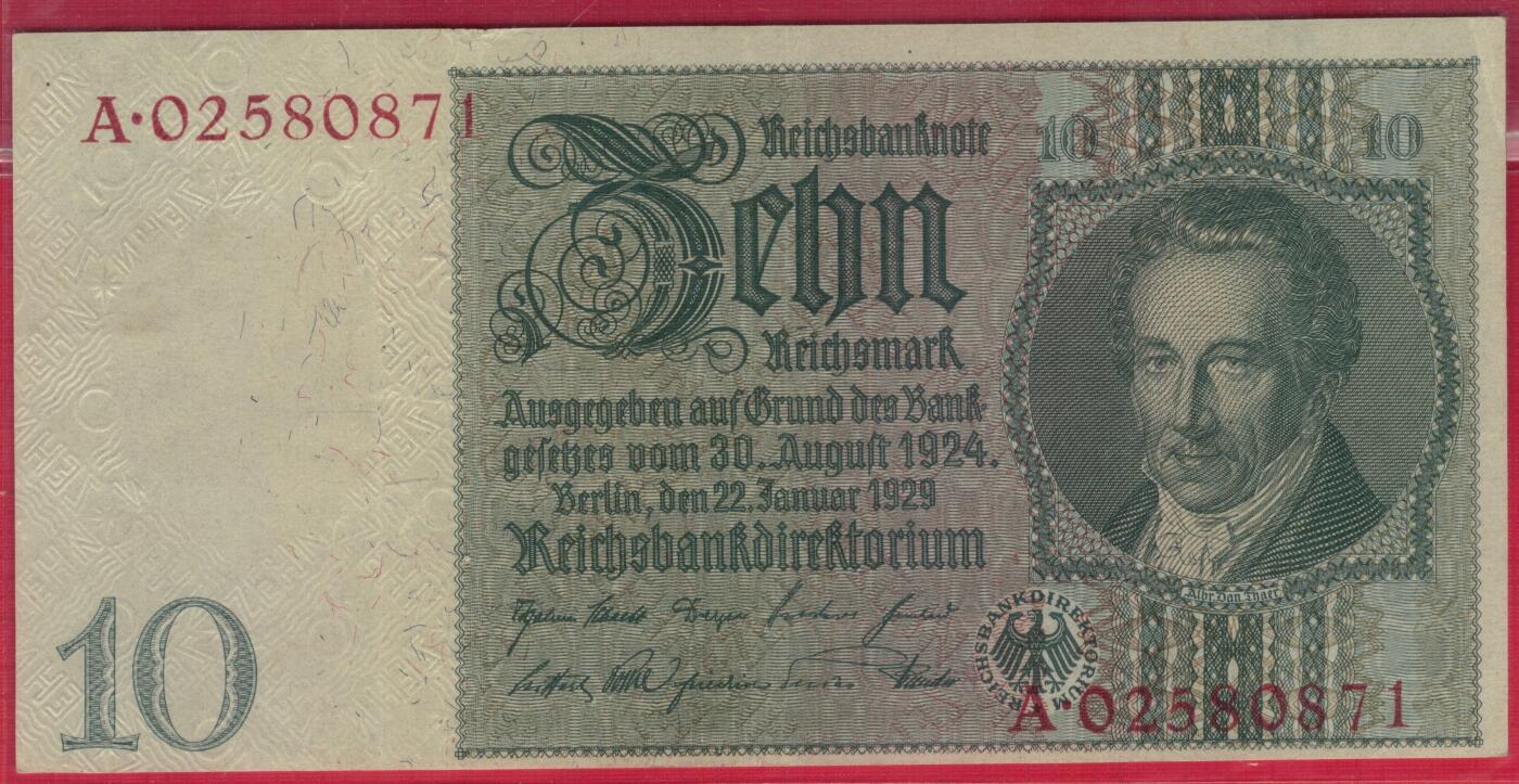 德国1945年10马克 P-180b(与P-180a左侧水印图案不同) A冠 无4 实物图 UNC-