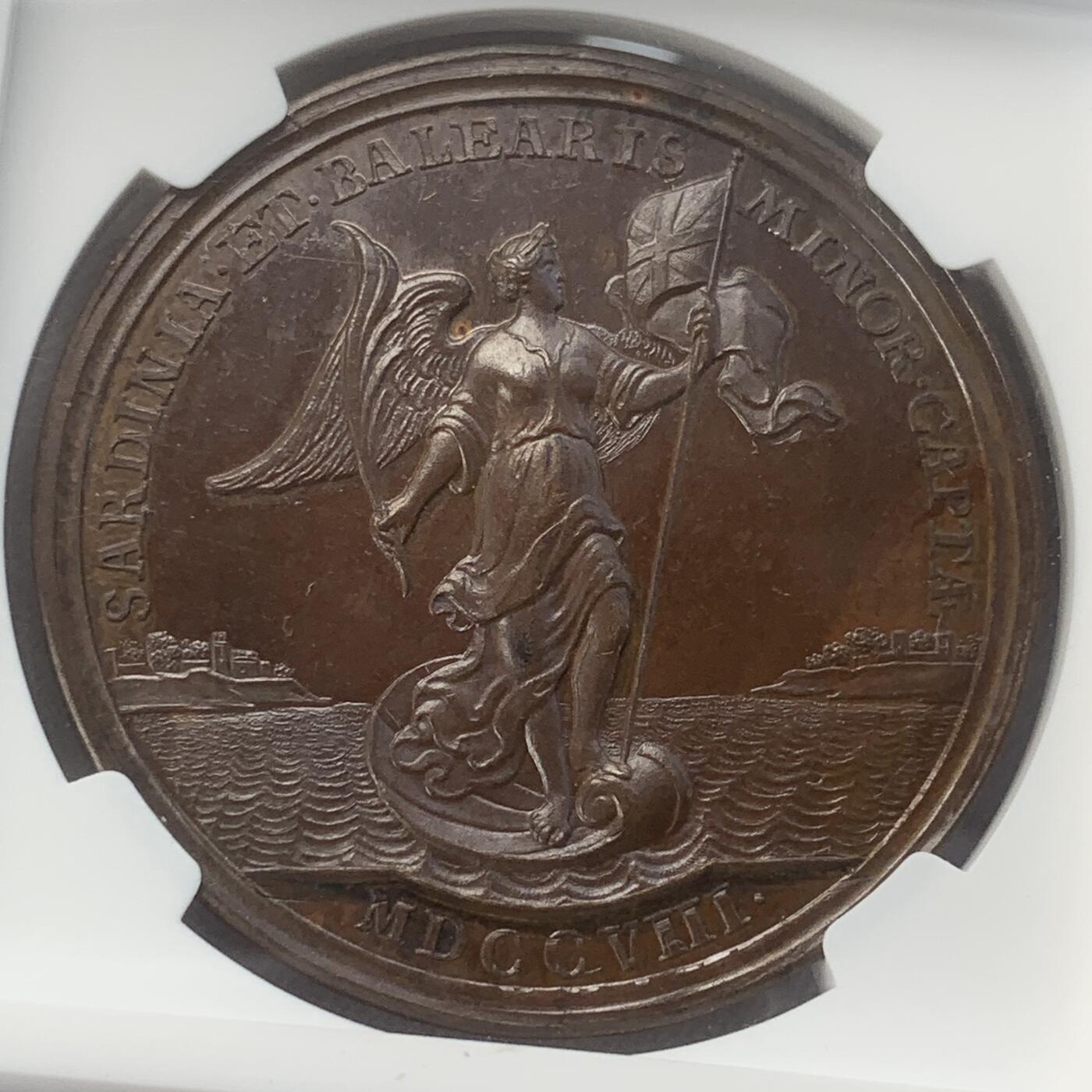 掌中浮雕-藏着的欧洲第045场 NGC MS62 : 1708年英国攻占撒丁岛和米诺卡岛，40mm