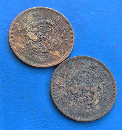 外国优质老铜币银币持续添加中，周六九点倒数截拍，满百包邮，可寄存半年，喜欢朋友微信扫描二维码可直接参拍 - 日本明治八年壹钱2枚含好品