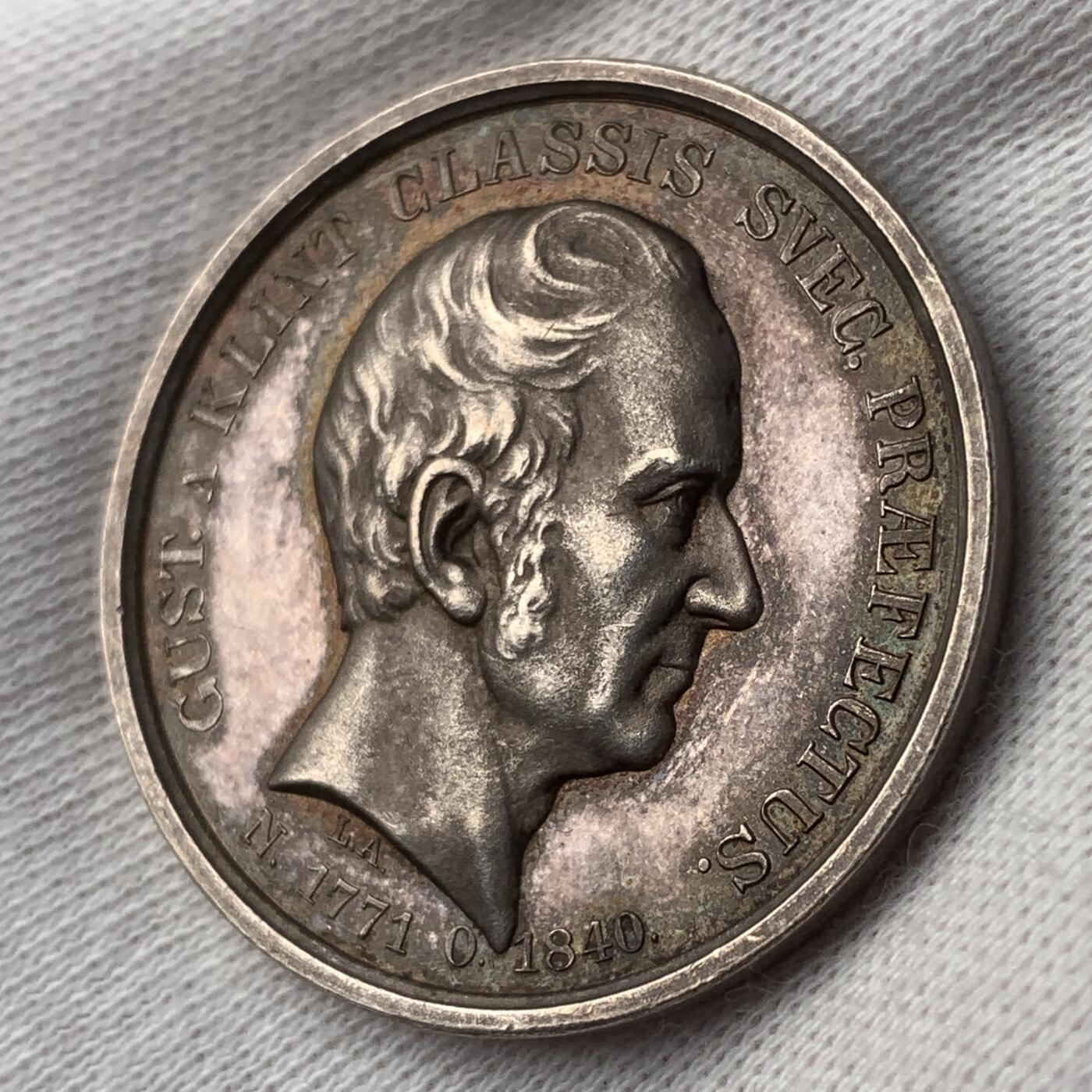 掌中浮雕-藏着的欧洲第045场 1884年瑞典海军中将古斯塔夫·阿夫·克林特银章,  31mm，15g，Lea Ahlborn雕刻，1884年颁发给皇家航海气象局。少见
