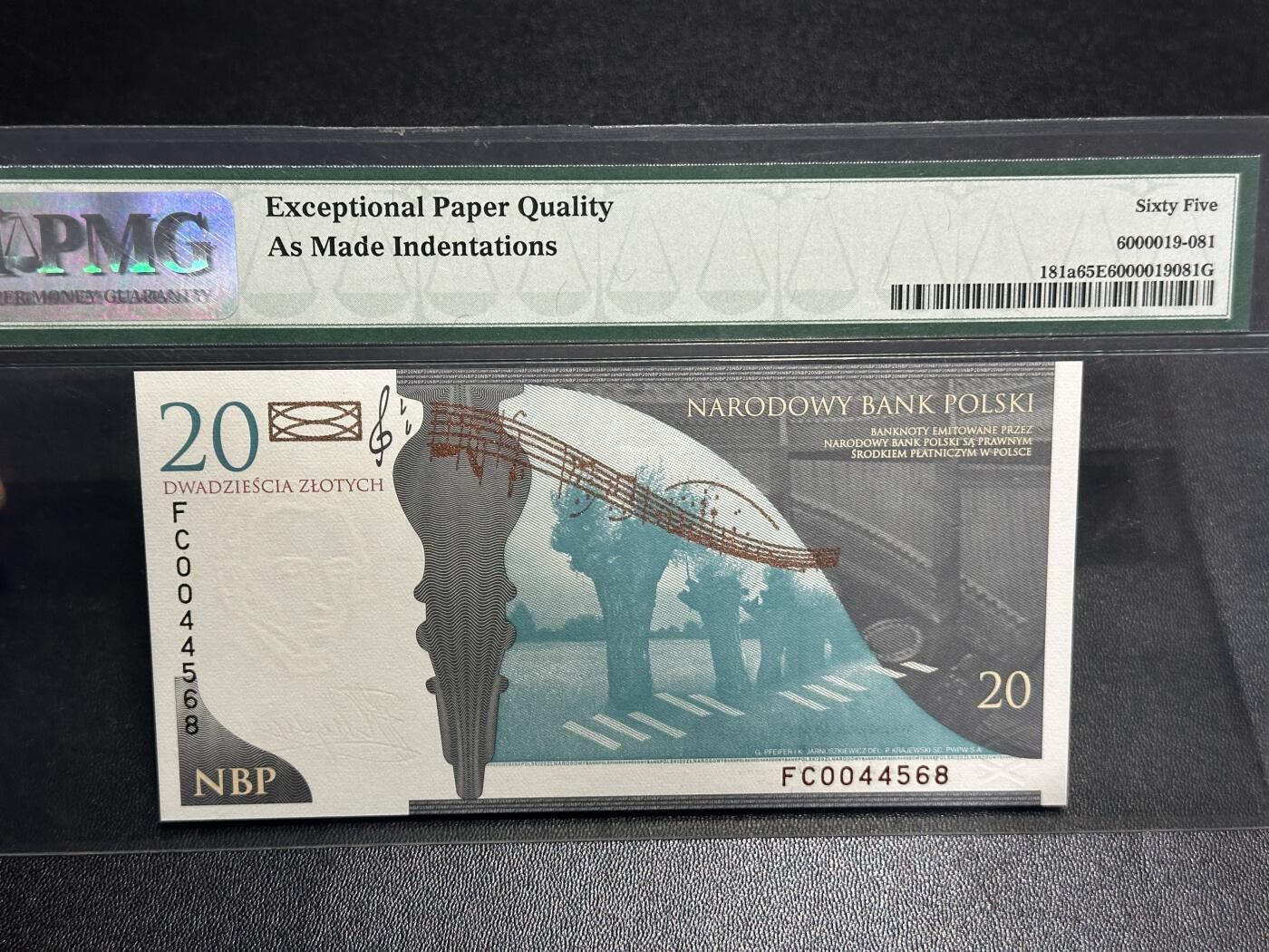 《外钞收藏家》第五百九十二期（精选场）（本平台长期征集拍品、欢迎藏友们联系合作） 2009年波兰20 纪念钞 PMG65 靓号尾8
